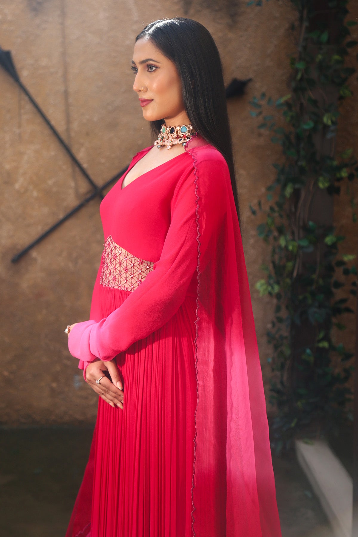 Georgette V-Neck Anarkali Set