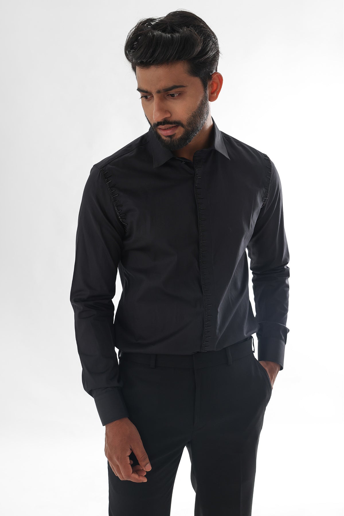 Giza Cotton Cutdana Black Shirt