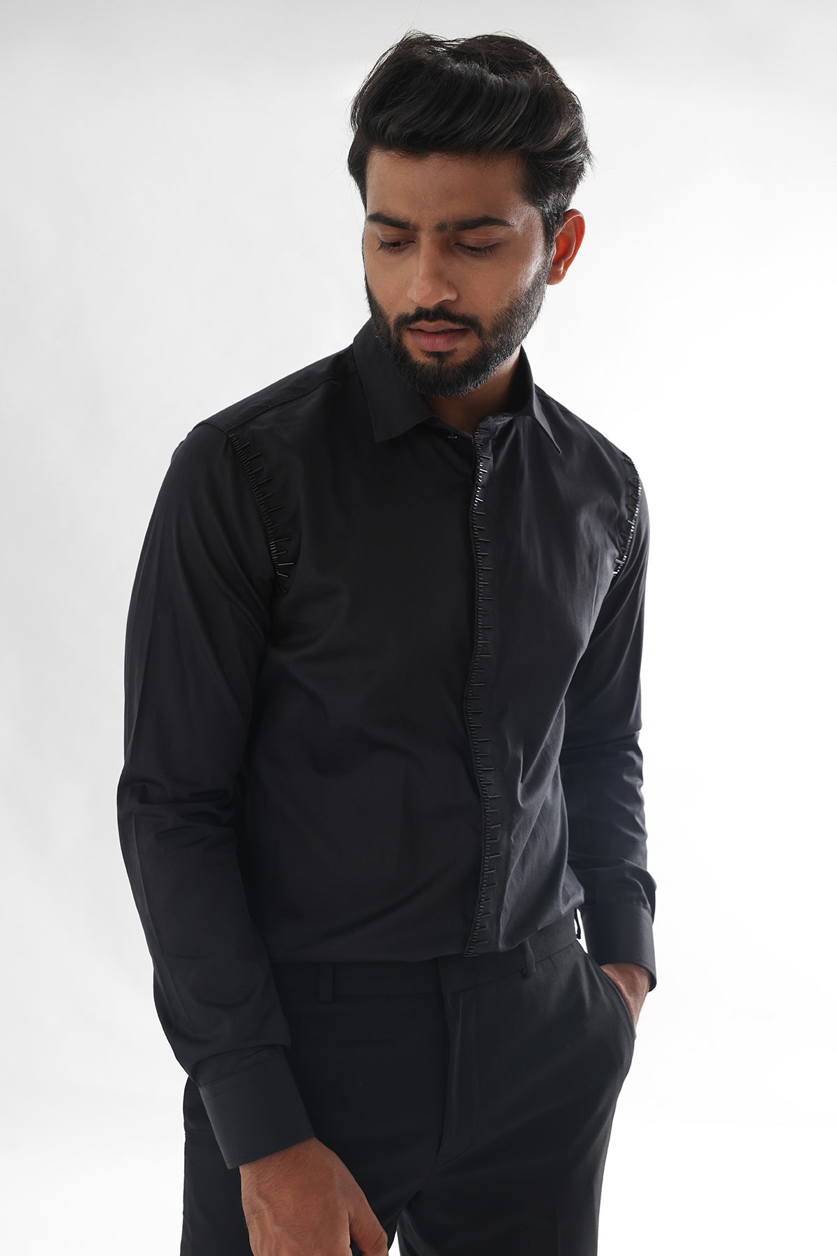 Buy Giza Cotton Cutdana Black Shirt for men by Paarsh Atelier online available at scrollnshops
