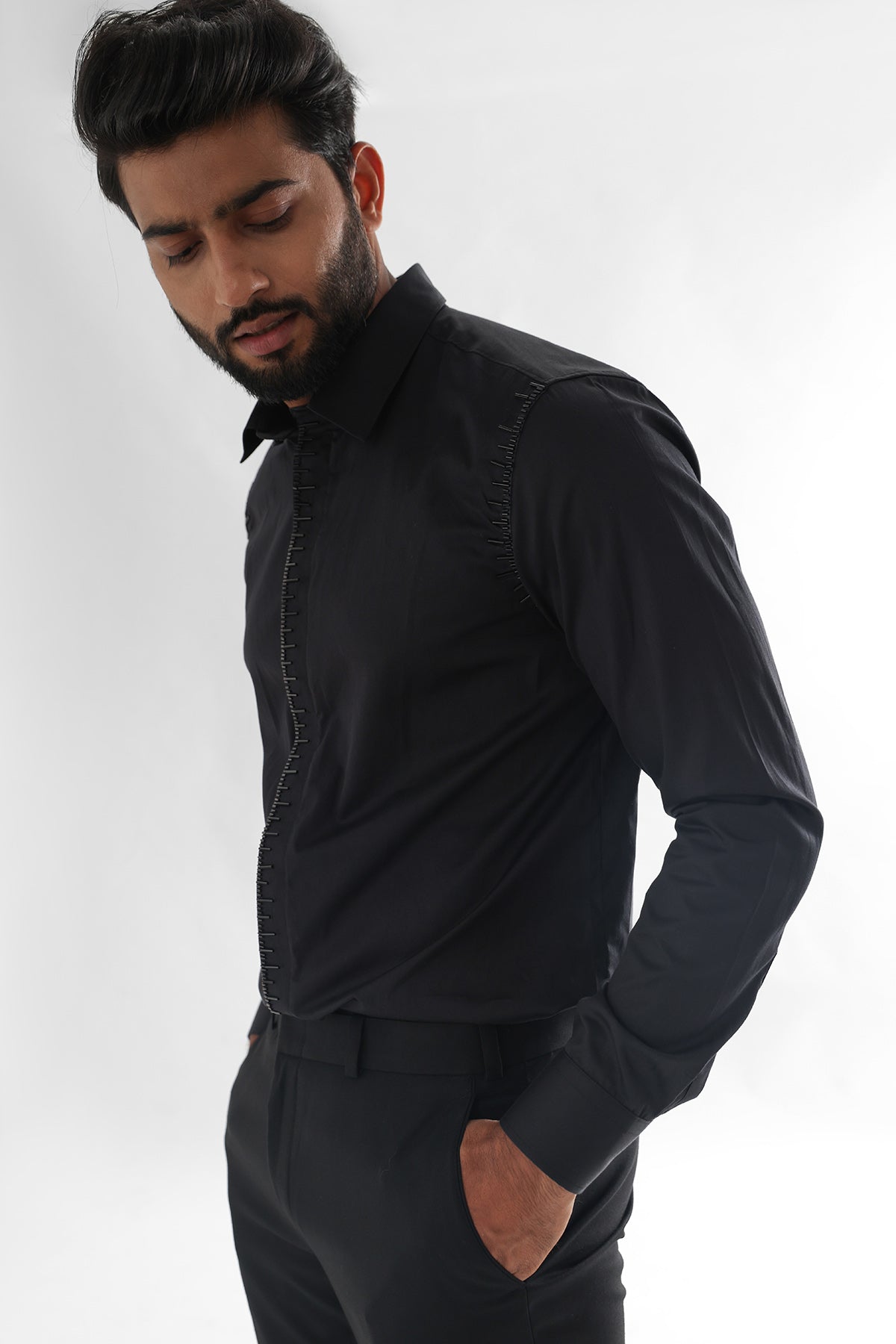 Giza Cotton Cutdana Black Shirt