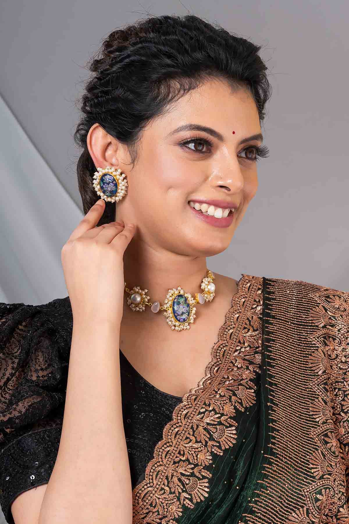 Gold Blue Necklace & Earrings