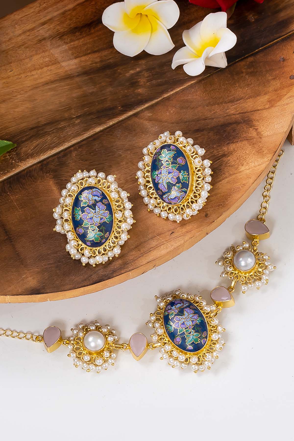 Gold Blue Necklace & Earrings