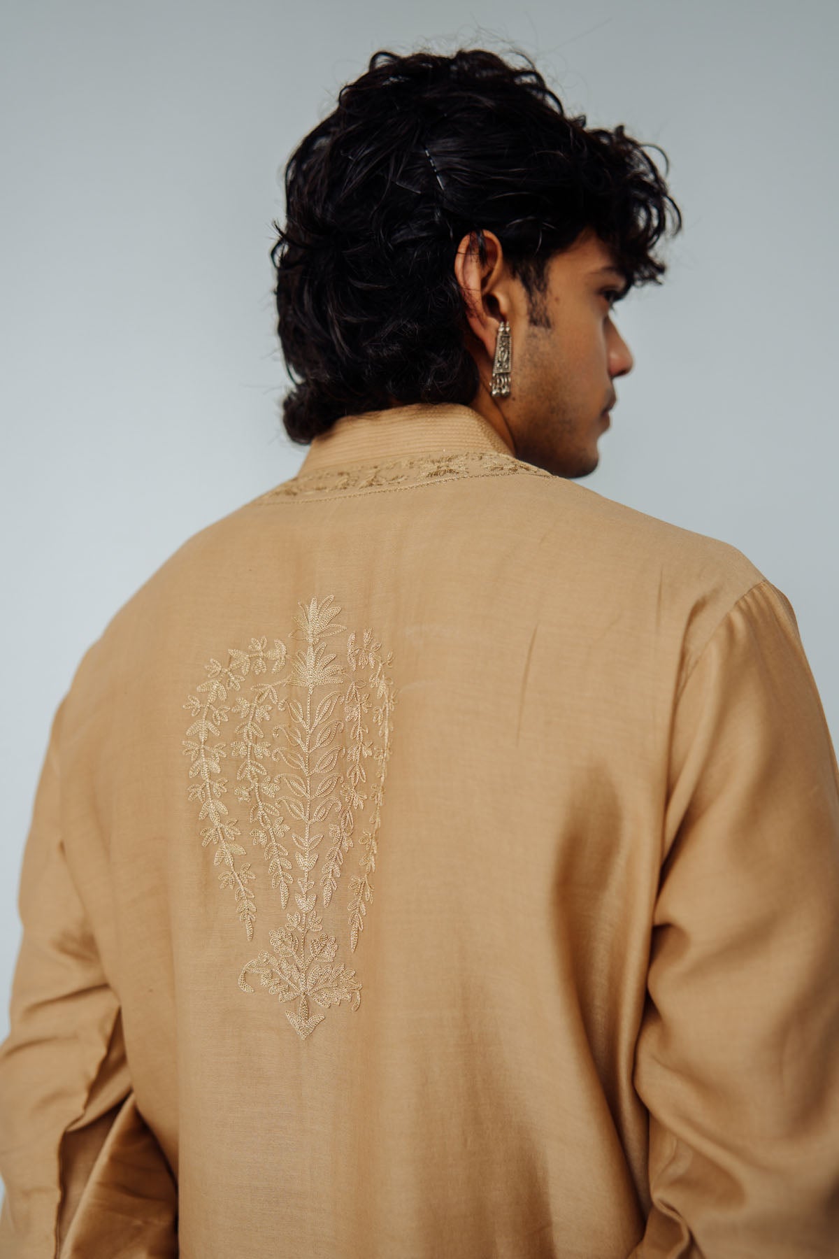 Gold Chanderi Aari Work Kurta Set