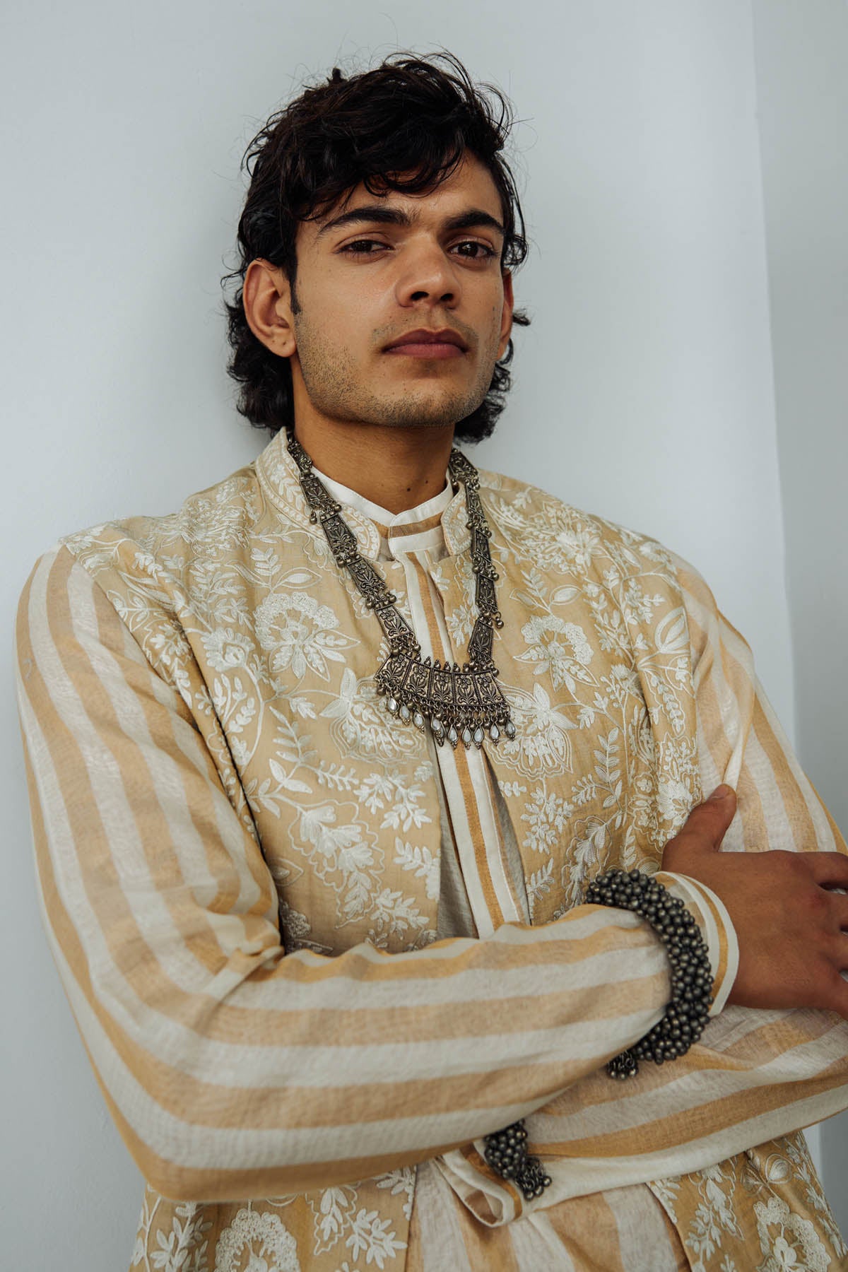 Gold Chanderi Bundi Kurta Set