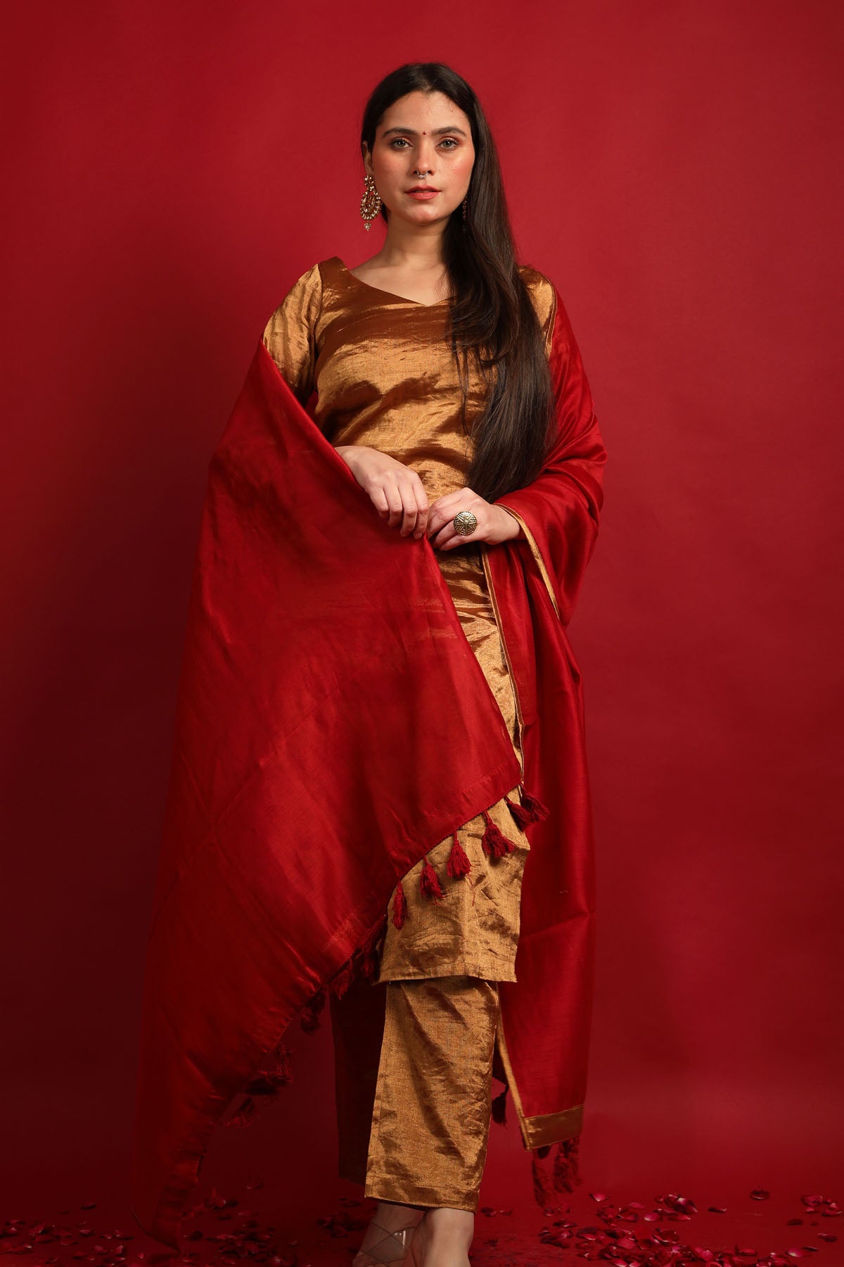 Gold Chanderi Lace Kurta Set