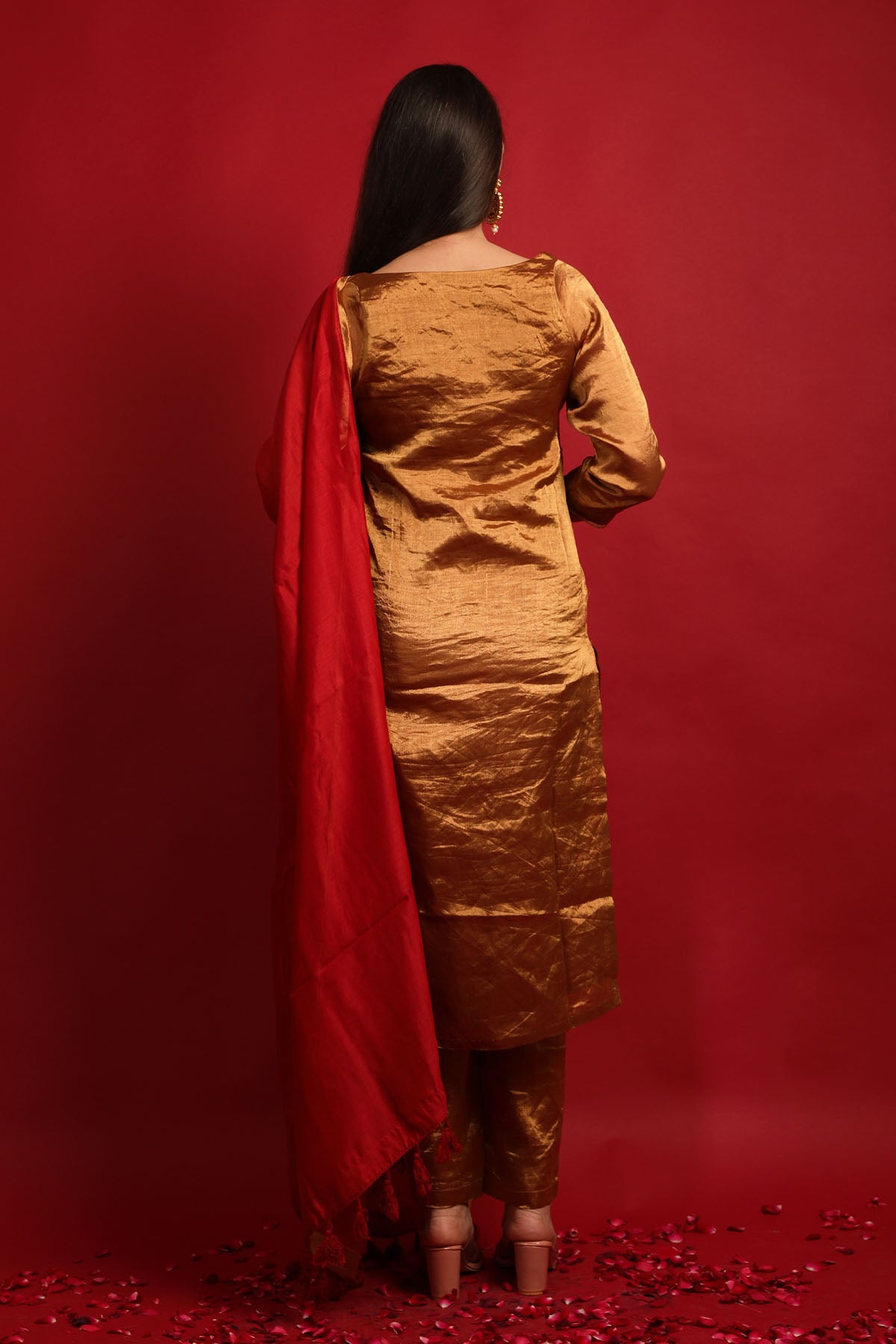 Gold Chanderi Lace Kurta Set