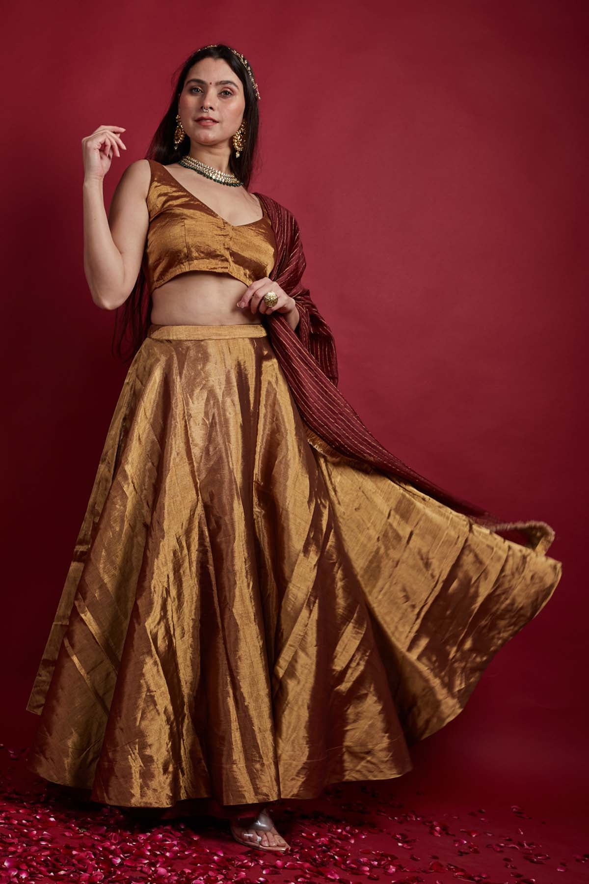 Gold Chanderi Zari Weave Lehenga Set