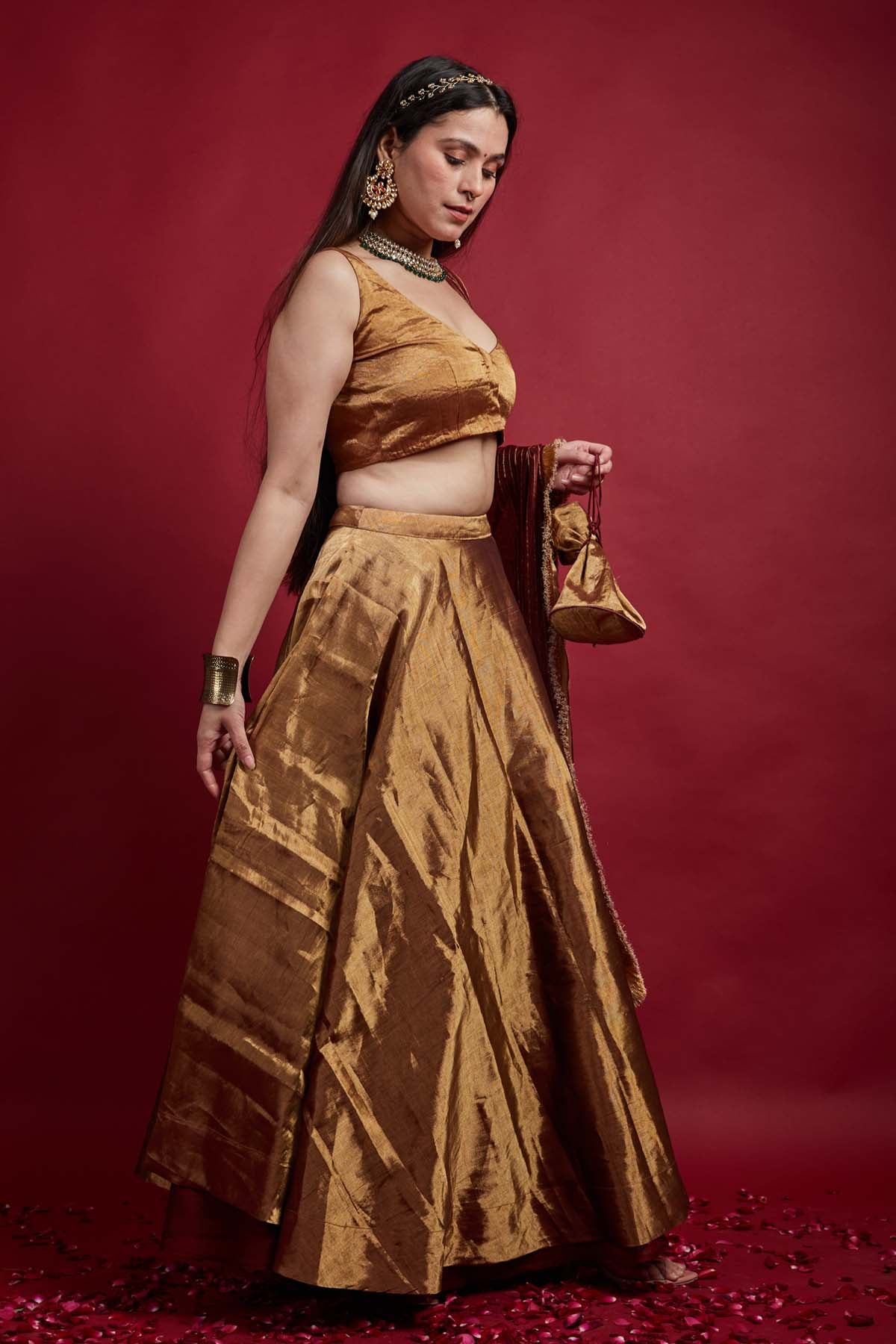 Gold Chanderi Zari Weave Lehenga Set