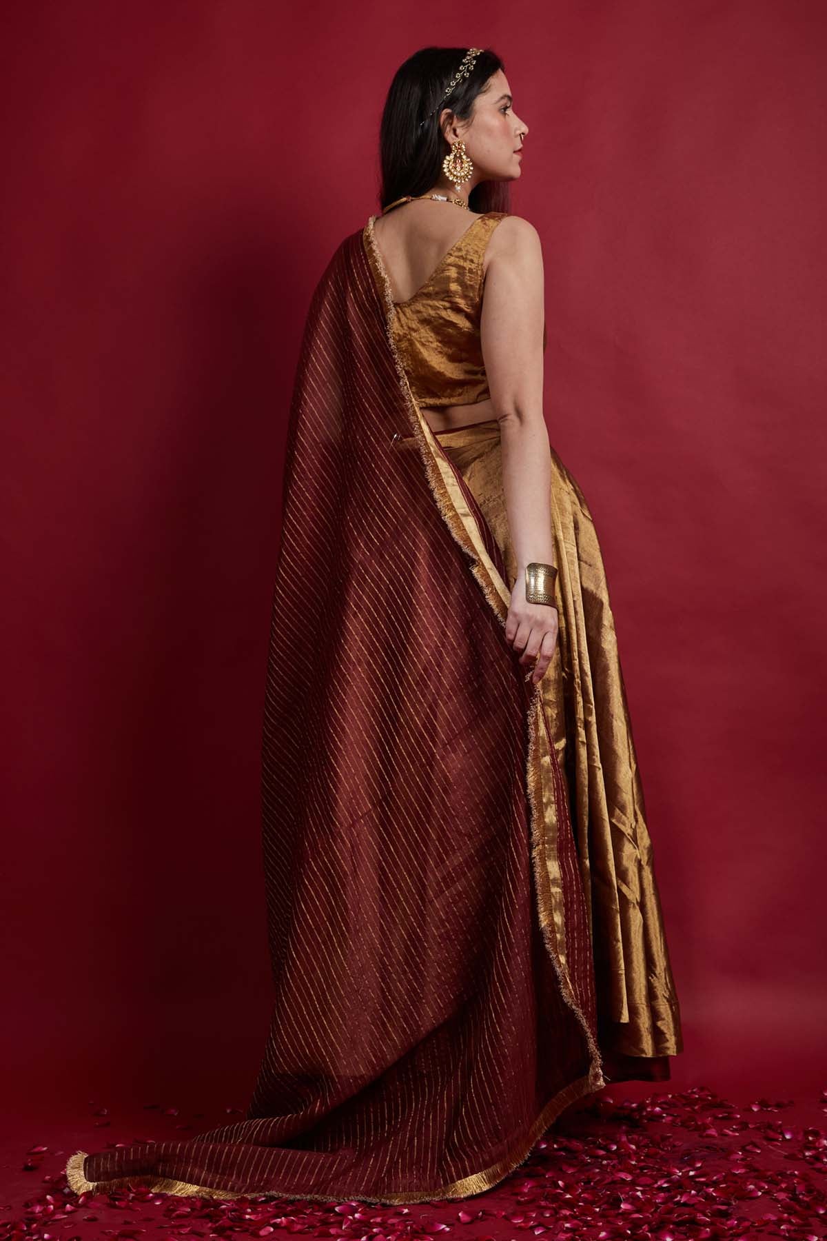 Gold Chanderi Zari Weave Lehenga Set