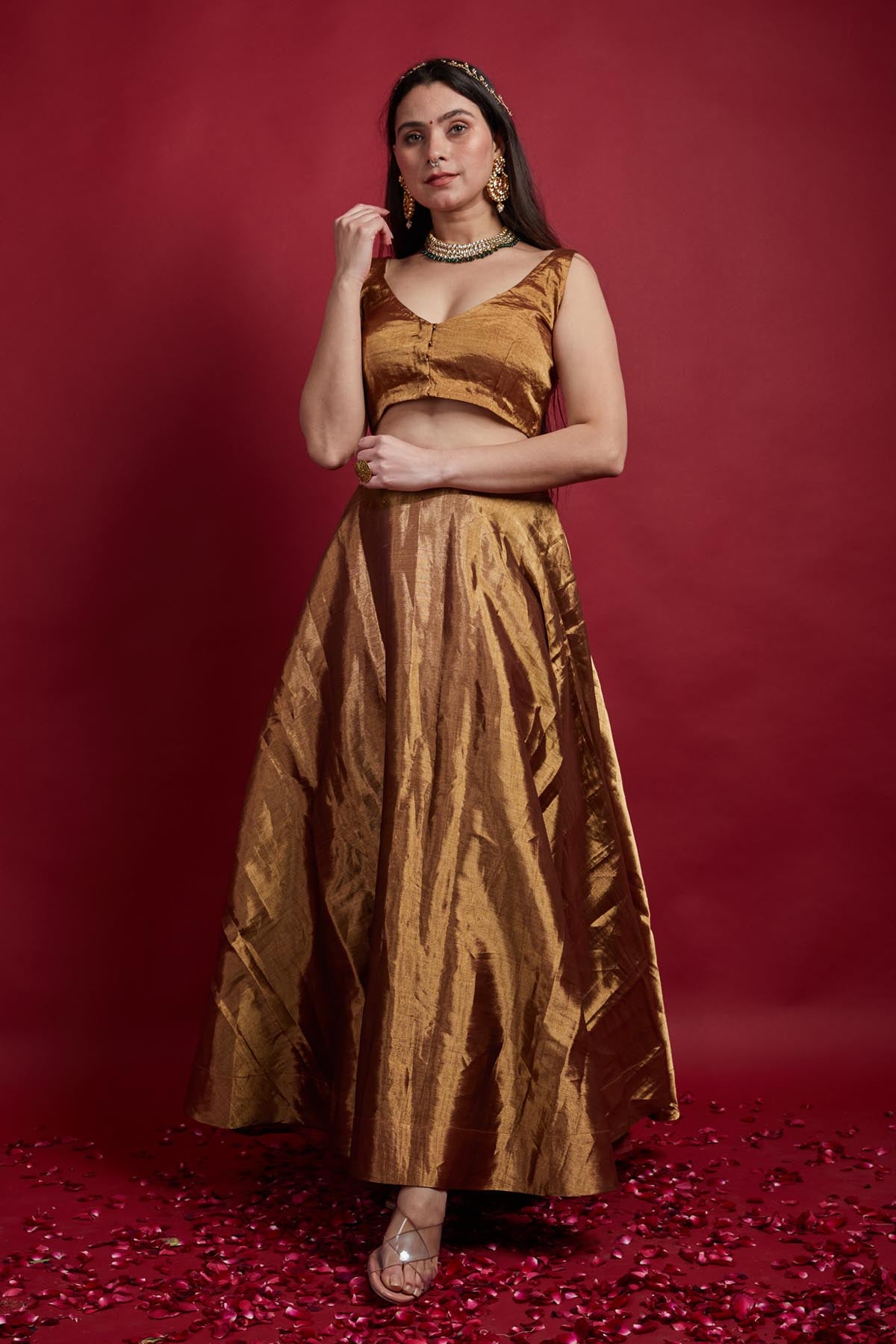 Gold Chanderi Zari Weave Lehenga Set