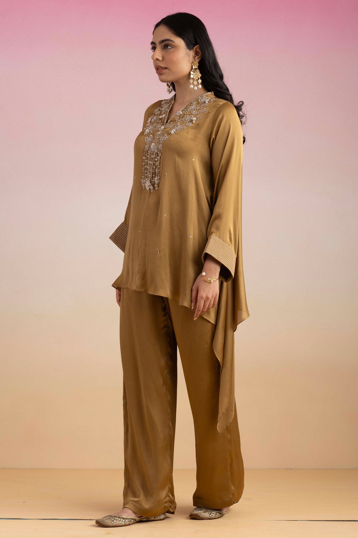 Gold Crystal Strings Kaftan Set