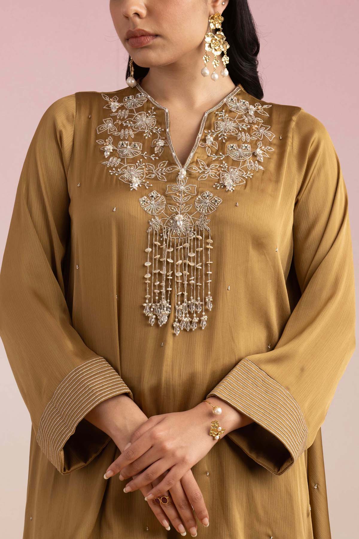 Gold Crystal Strings Kaftan Set