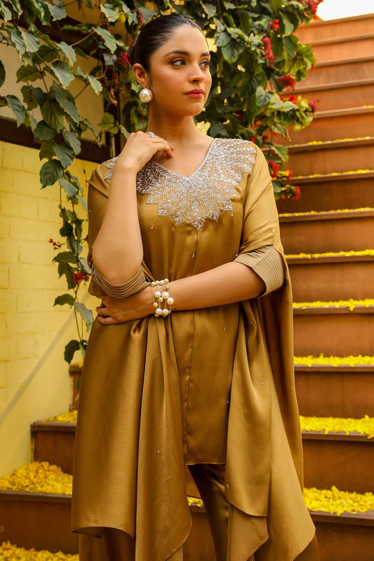 Gold Embroidered Kaftan Set