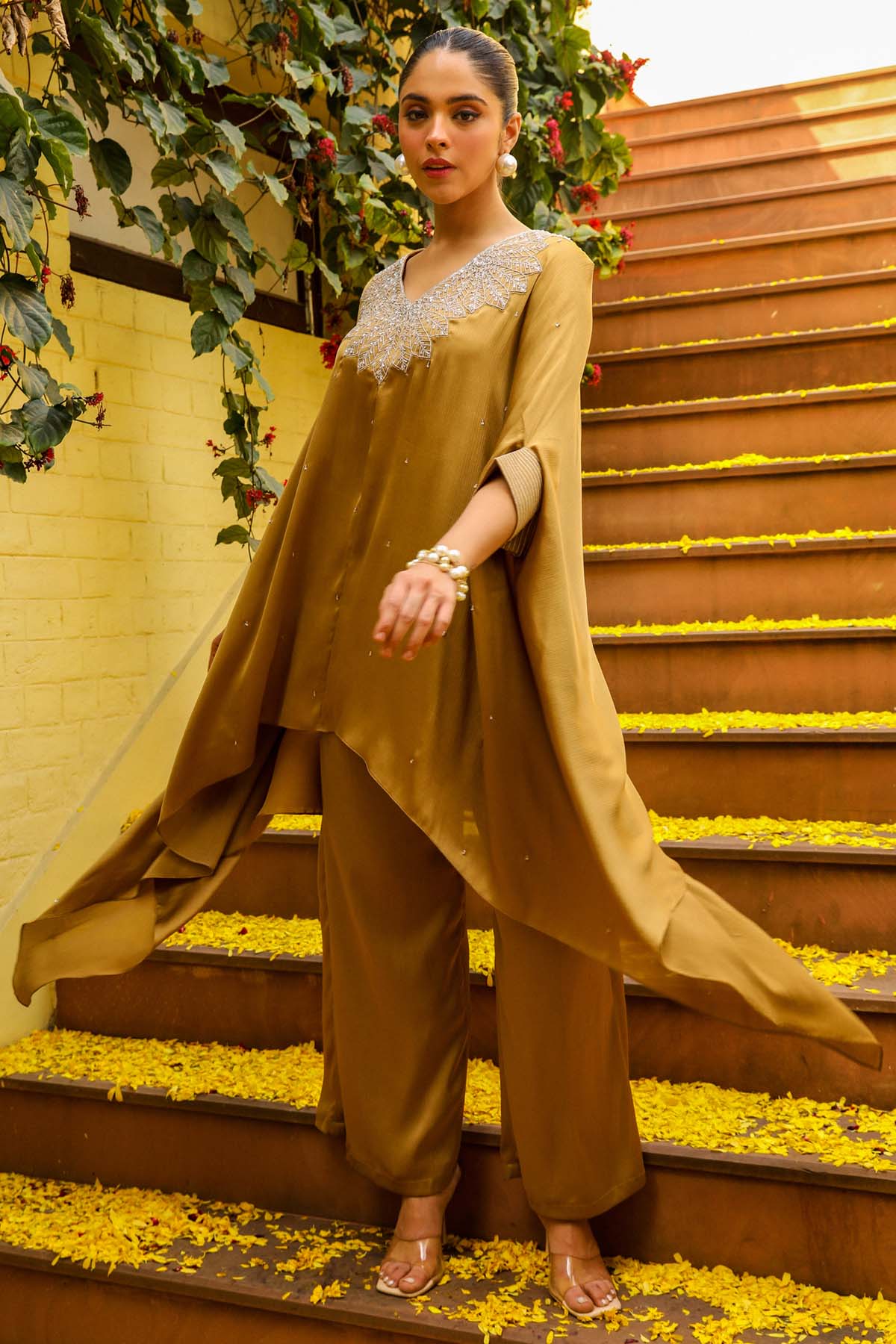 Gold Embroidered Kaftan Set