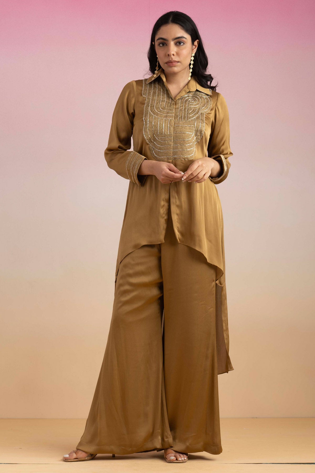 Gold Embroidered Shirt & Palazzo