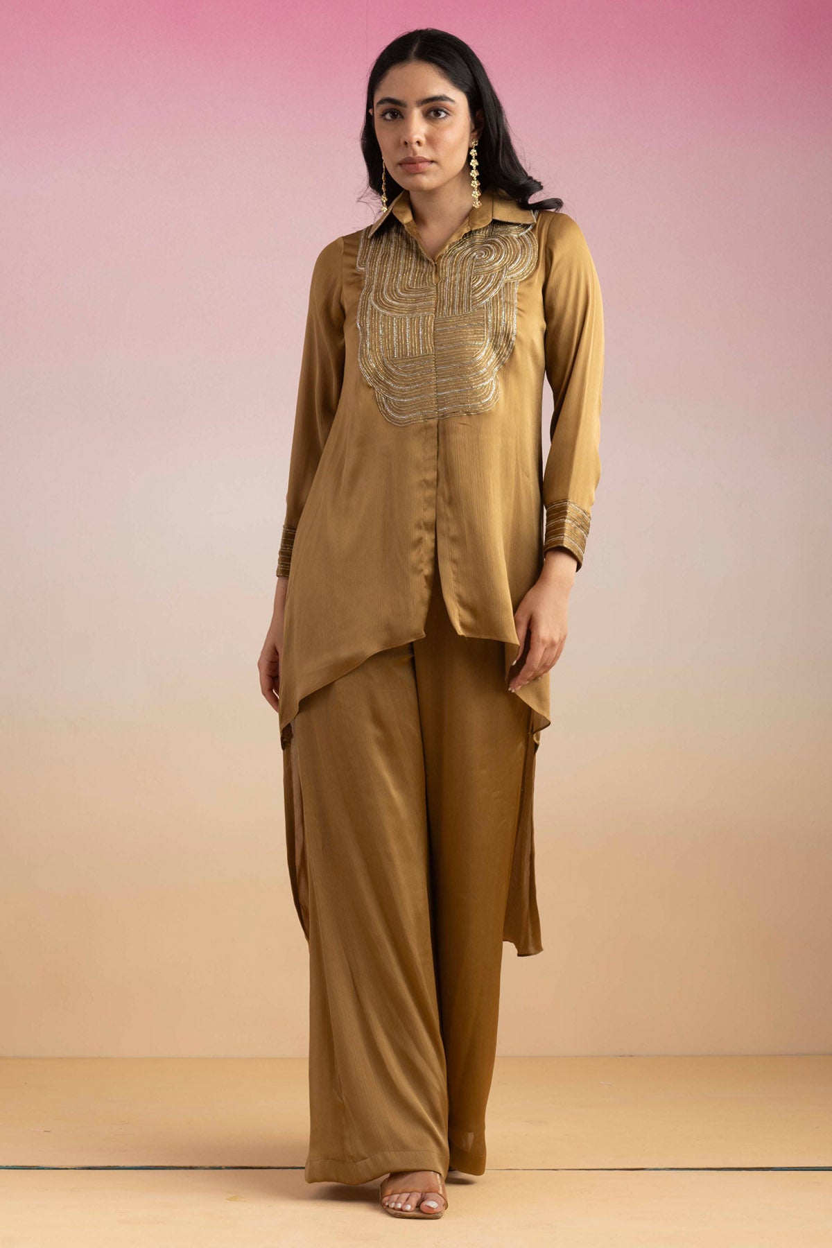 Gold Embroidered Shirt & Palazzo