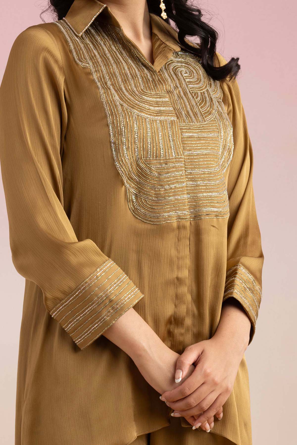 Gold Embroidered Shirt & Palazzo
