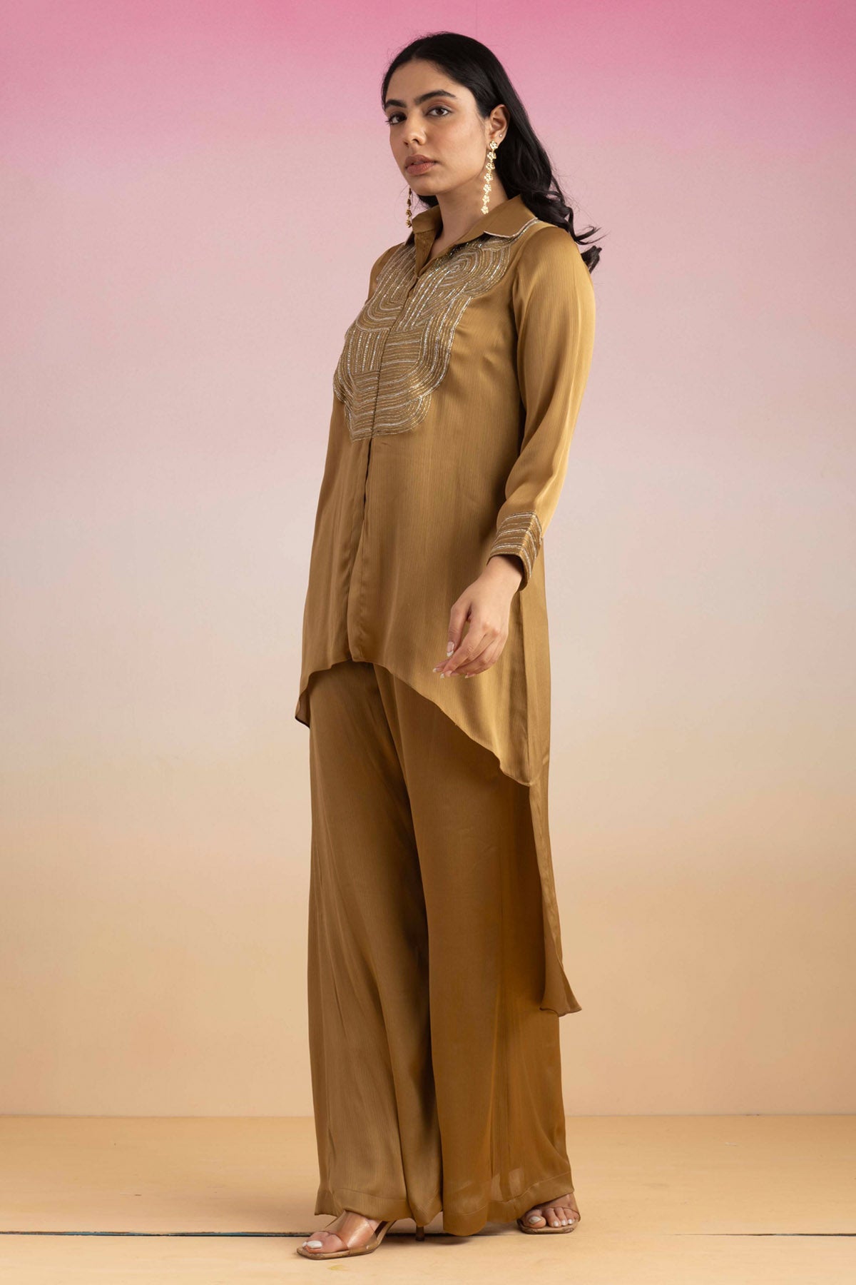 Gold Embroidered Shirt & Palazzo