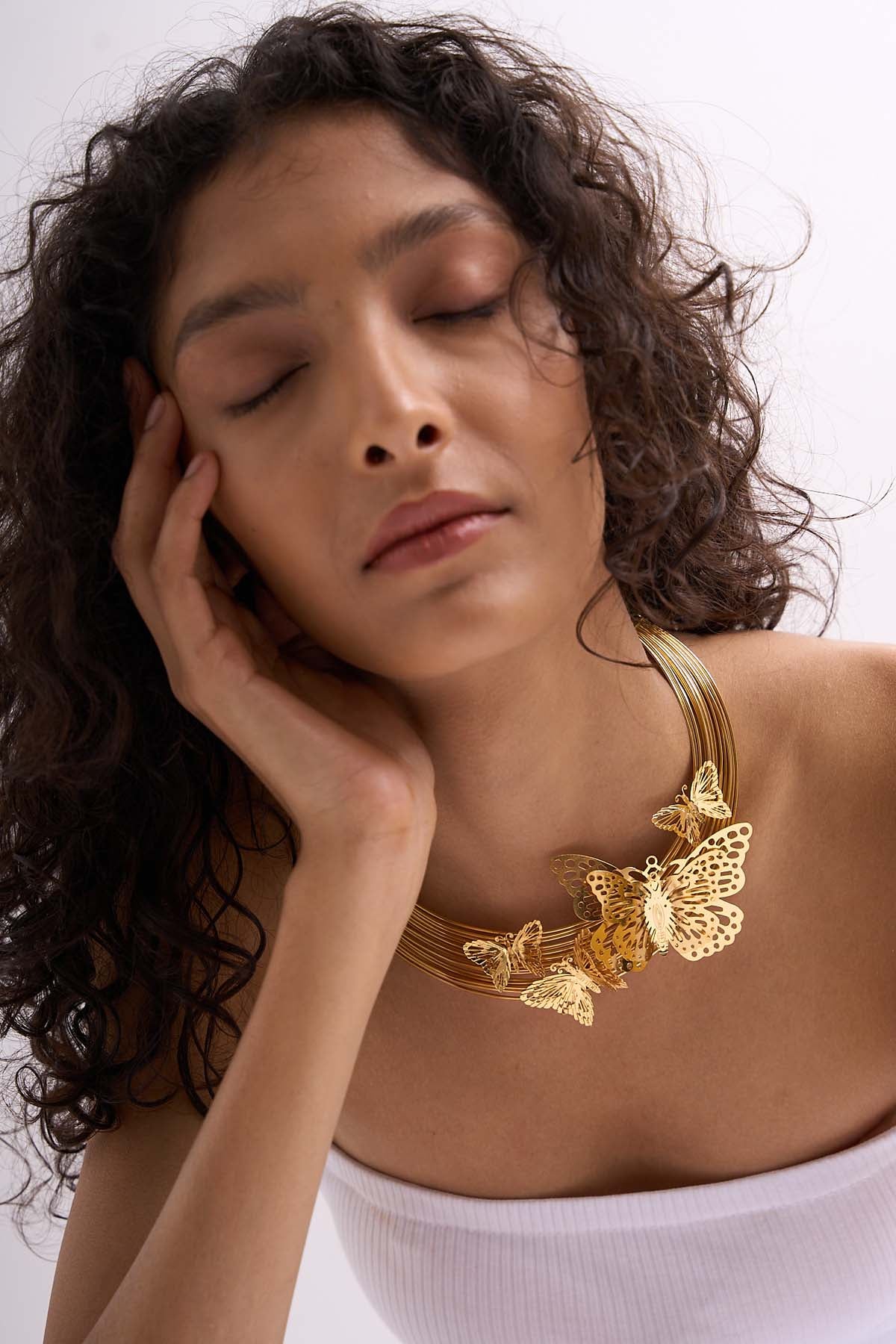 Gold Finish Butterfly Necklace