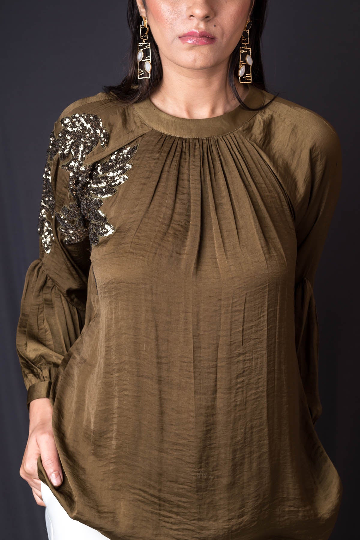 Gold Georgette Gathered Top