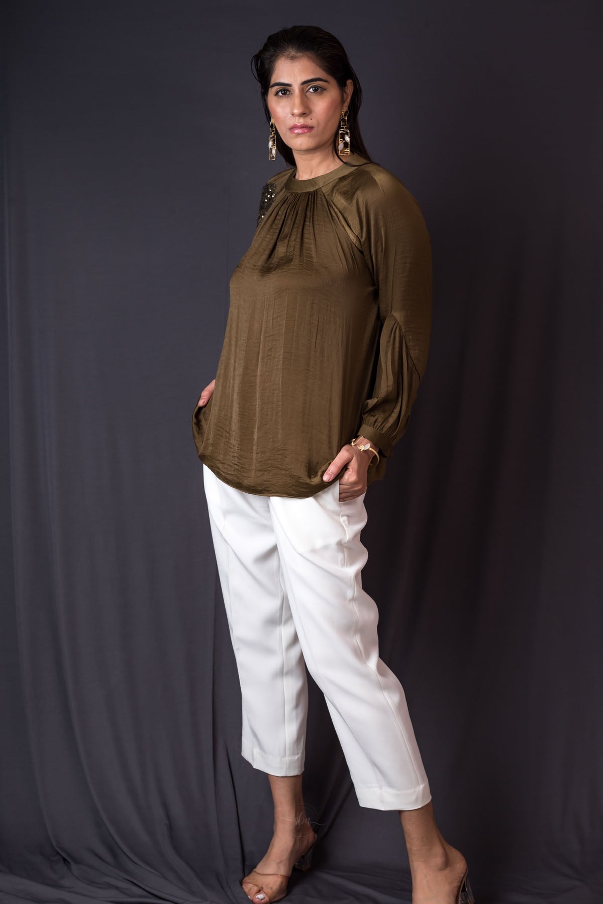 Gold Georgette Gathered Top