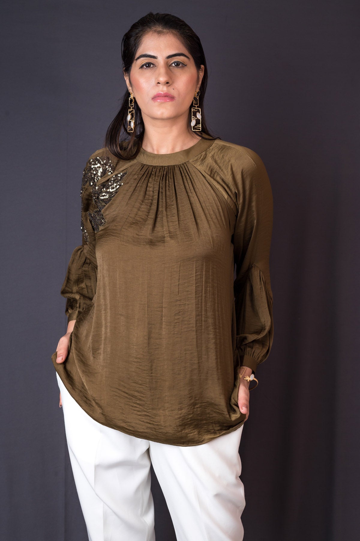 Gold Georgette Gathered Top