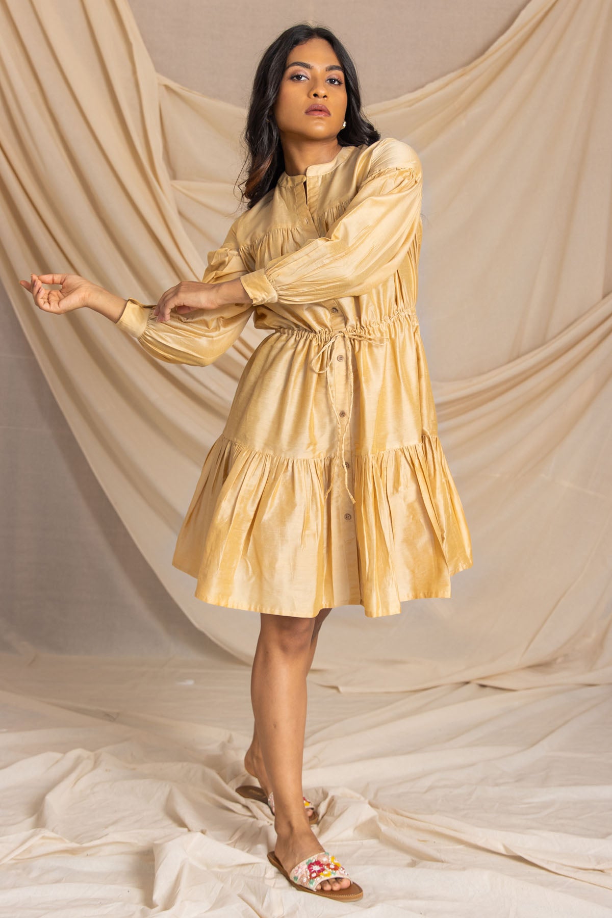 Gold Pure Cotton Silk Dress