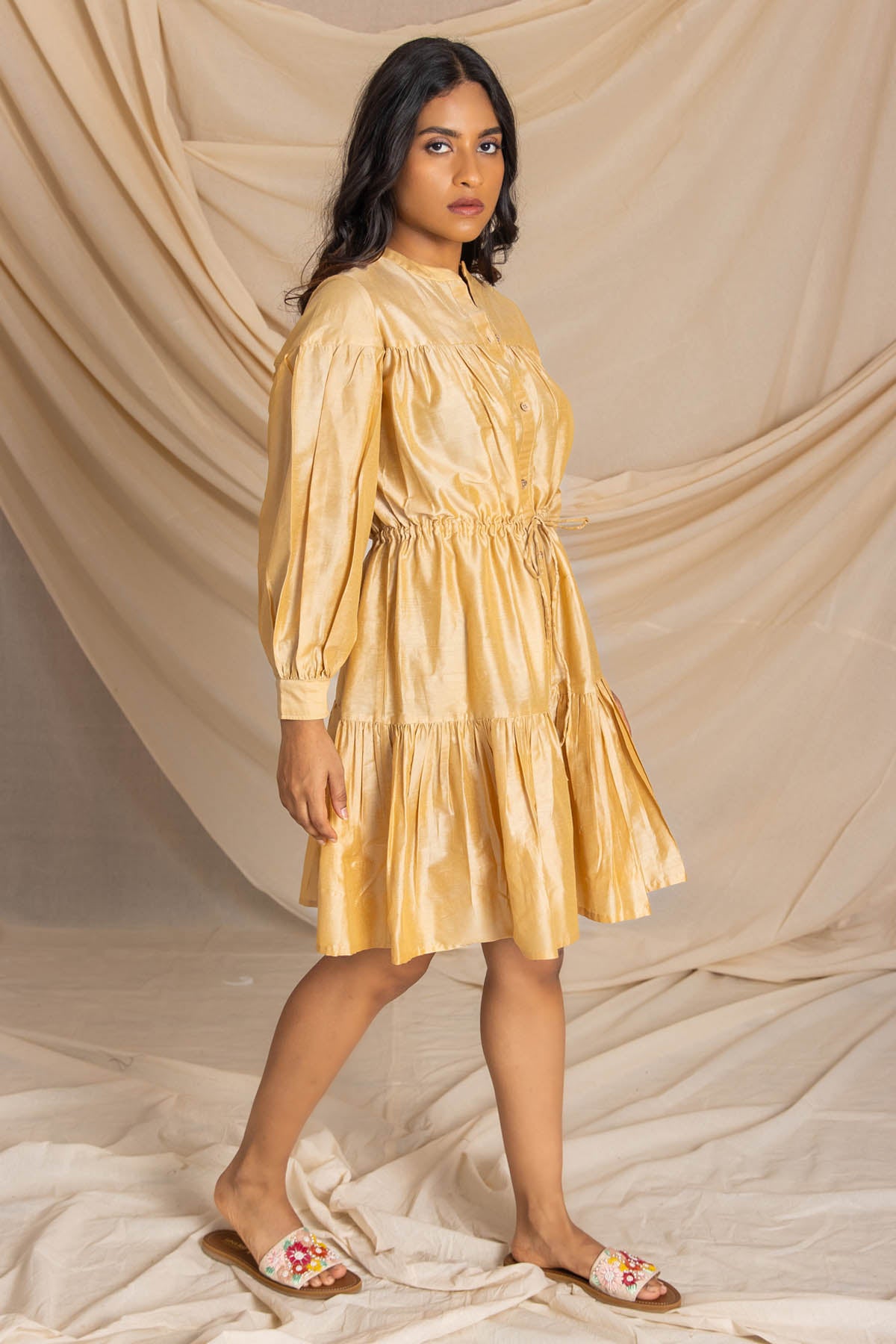 Gold Pure Cotton Silk Dress