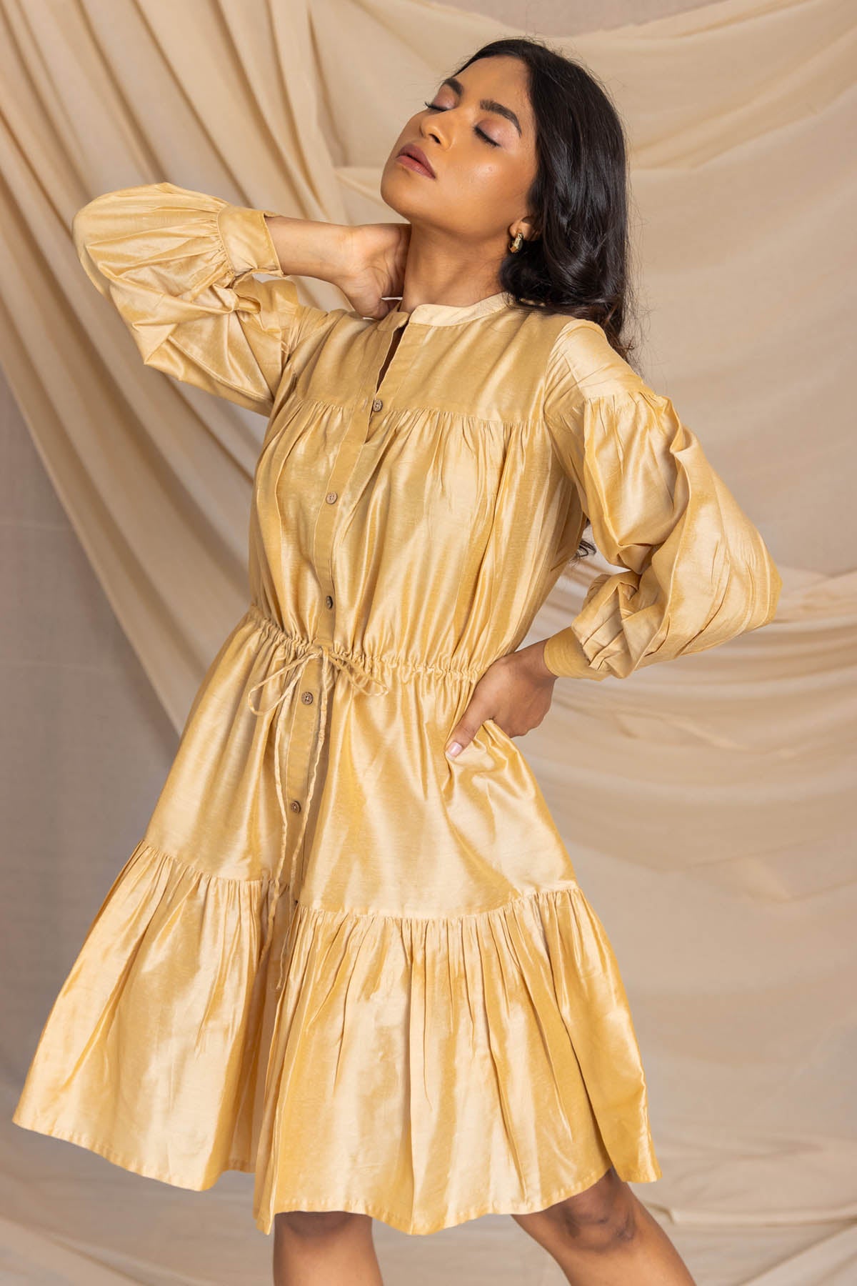 Gold Pure Cotton Silk Dress