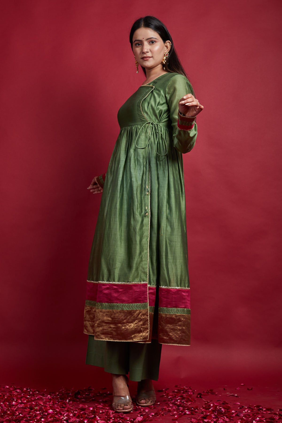 Olive Green Lace Kurta Set