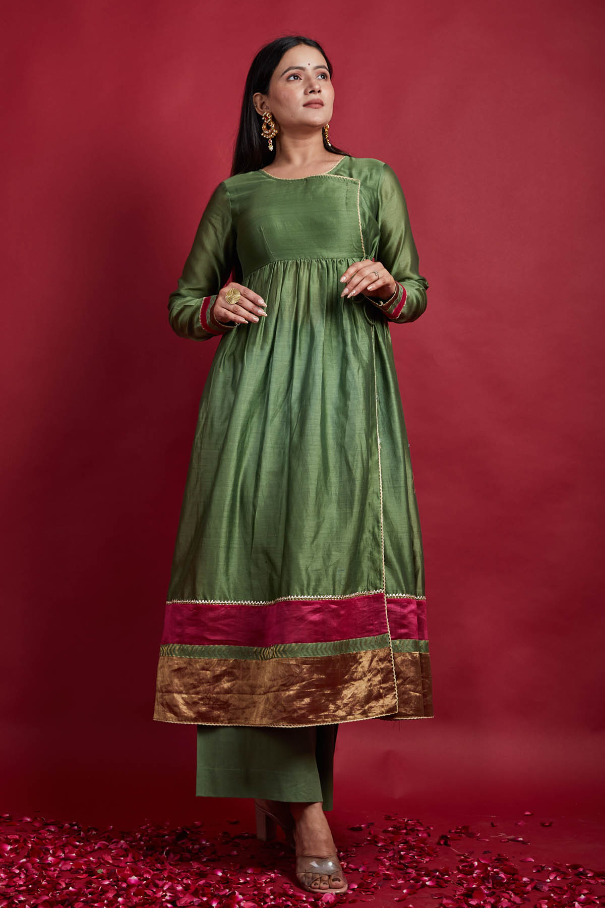 Olive Green Lace Kurta Set