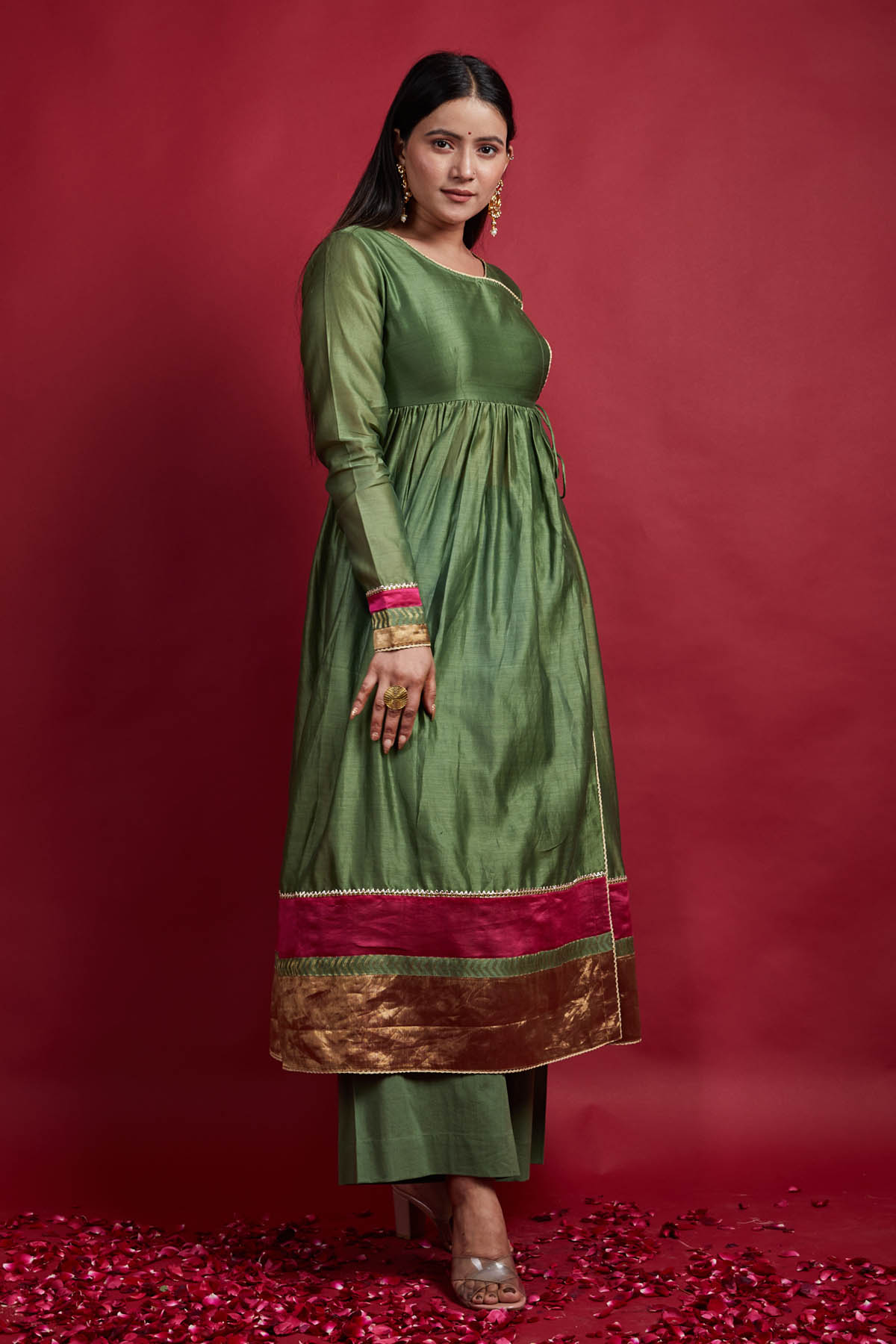 Olive Green Lace Kurta Set