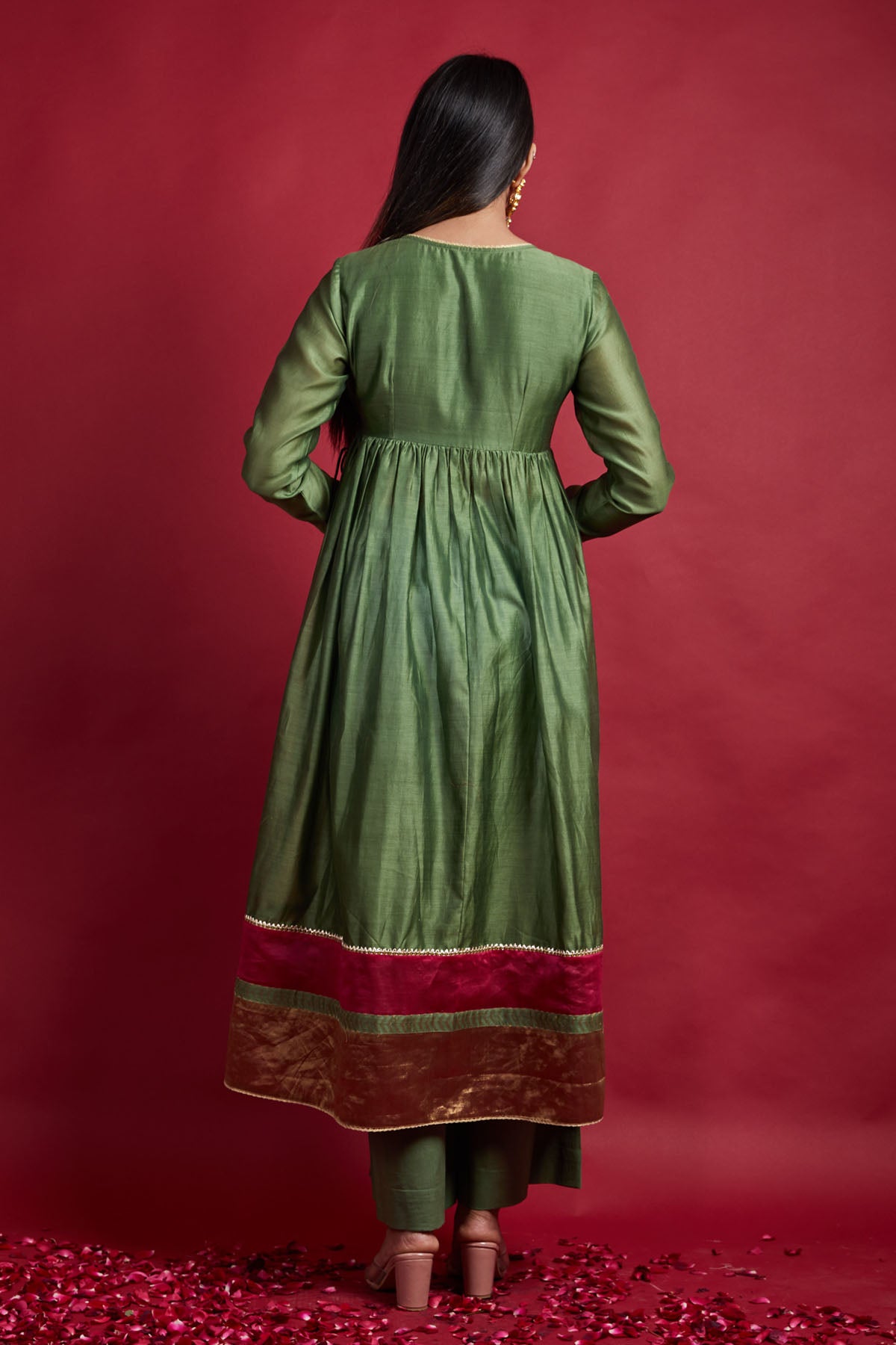 Olive Green Lace Kurta Set