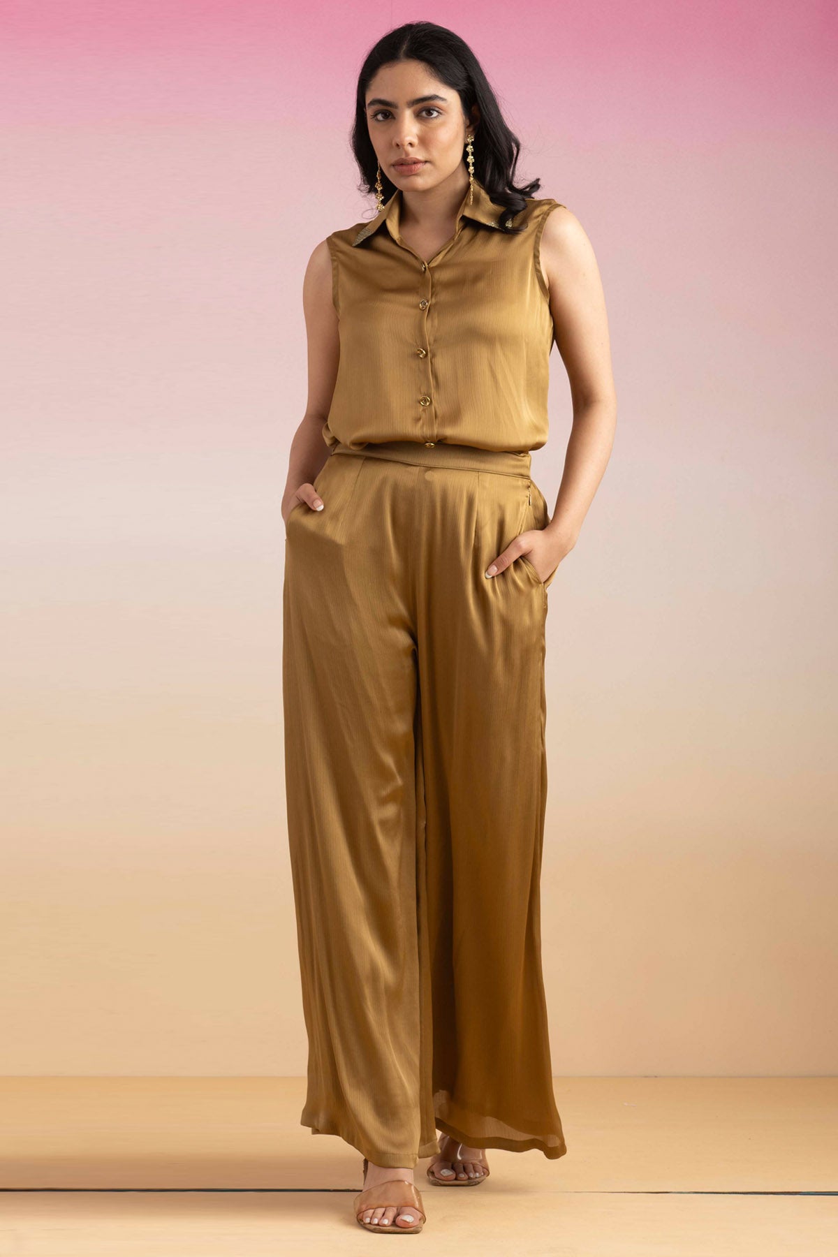 Gold Sleeveless Shirt & Pants