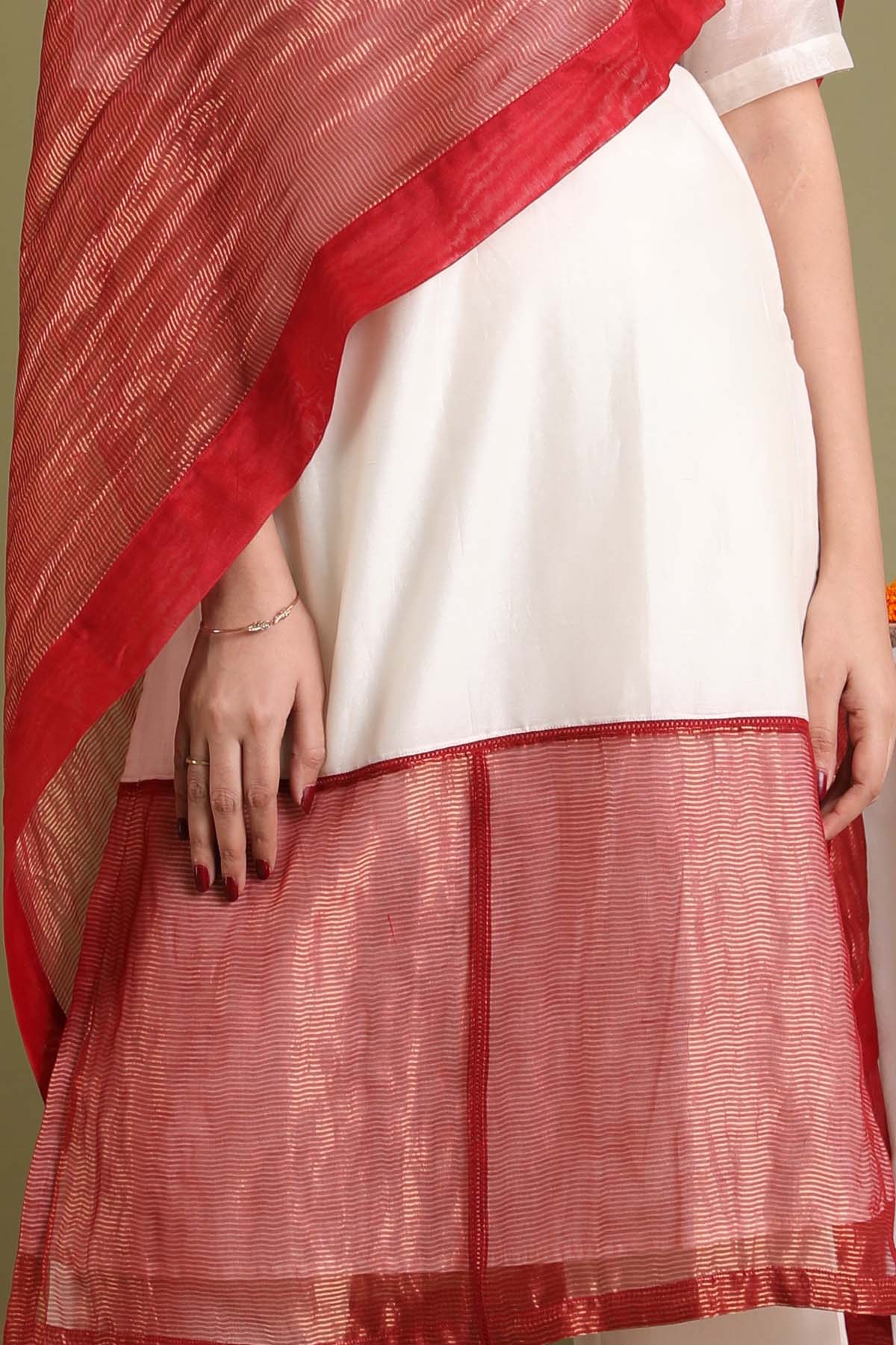 Gold Stripe Chanderi Kurta Set