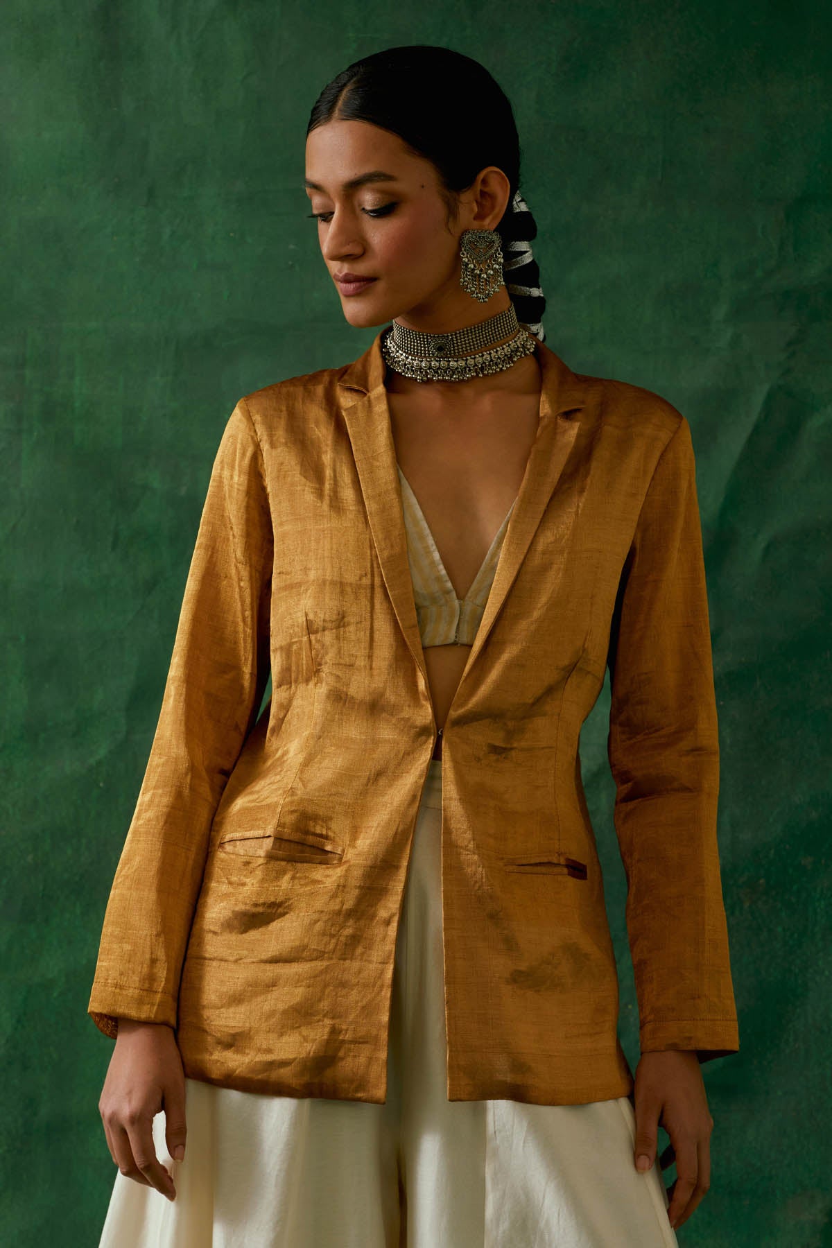 Gold Zari Silk Jacket Set