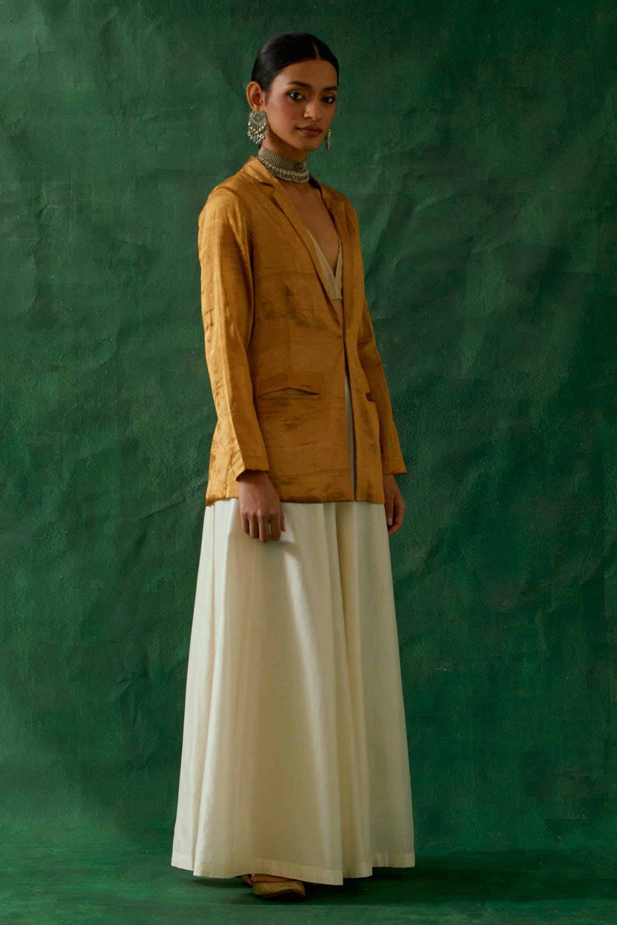 Gold Zari Silk Jacket Set