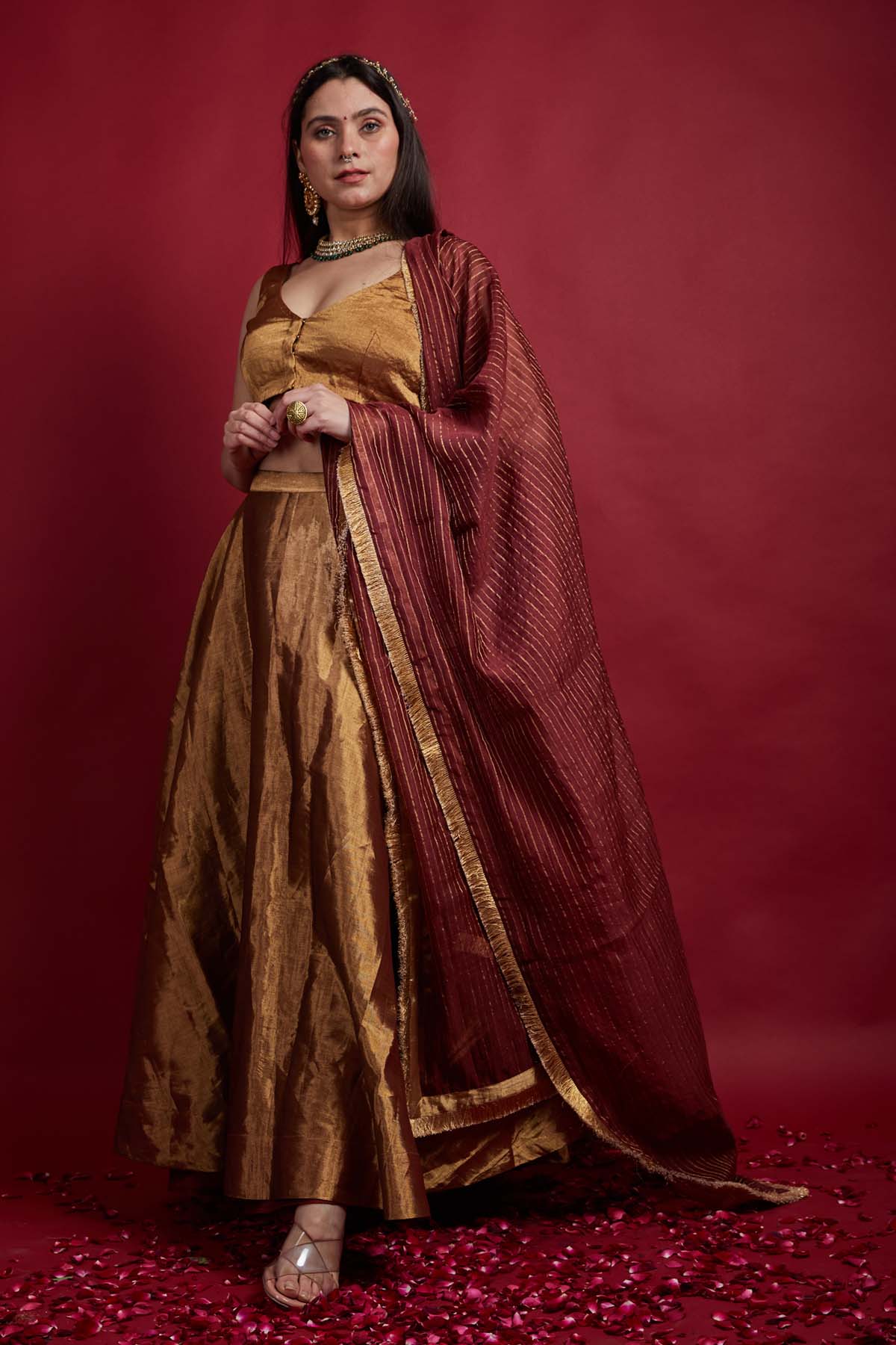 Gold Zari Weave Lehenga Set