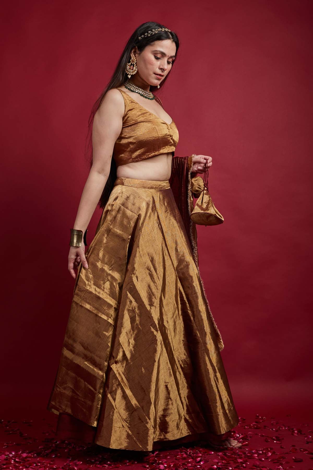Gold Zari Weave Lehenga Set