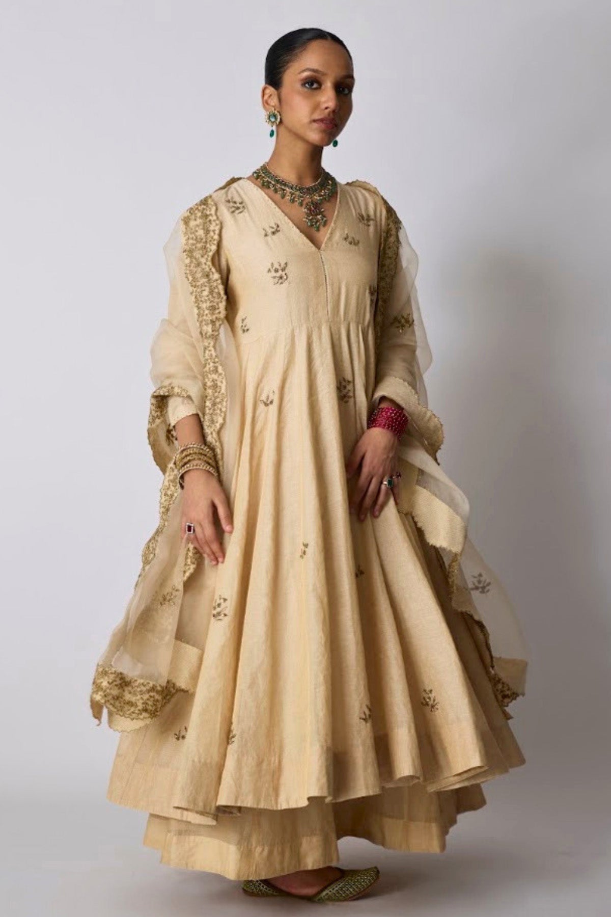 Gold Aari & Zardozi Sharara Set