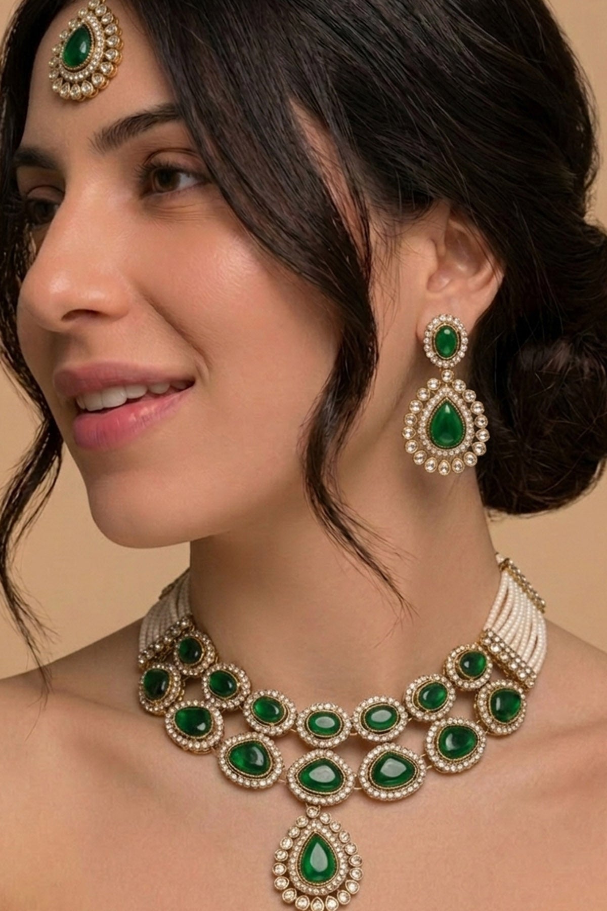 Buy Gold And Emerald Jewellery Set for women by Inko & Co online available at scrollnshops