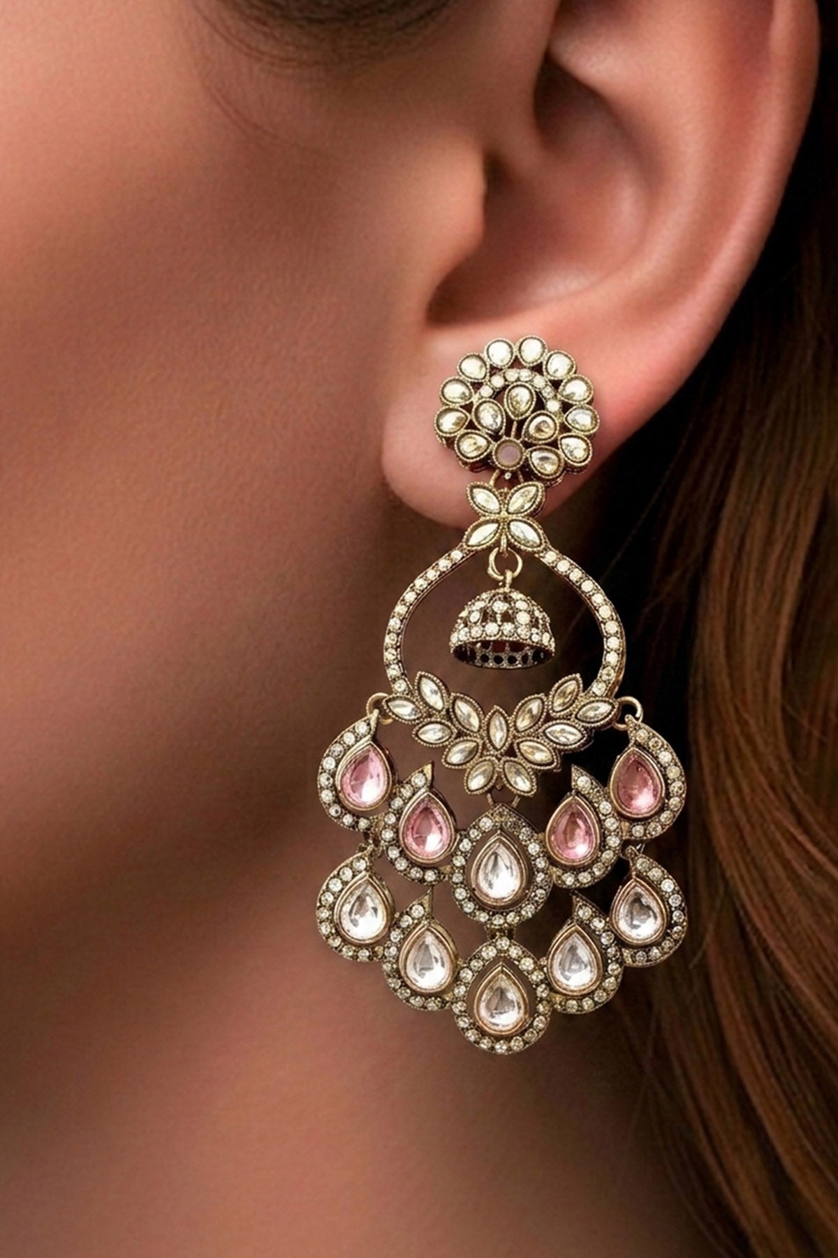 Buy Gold And Gulabi Jhumka Earring for women by Inko & Co online available at scrollnshops