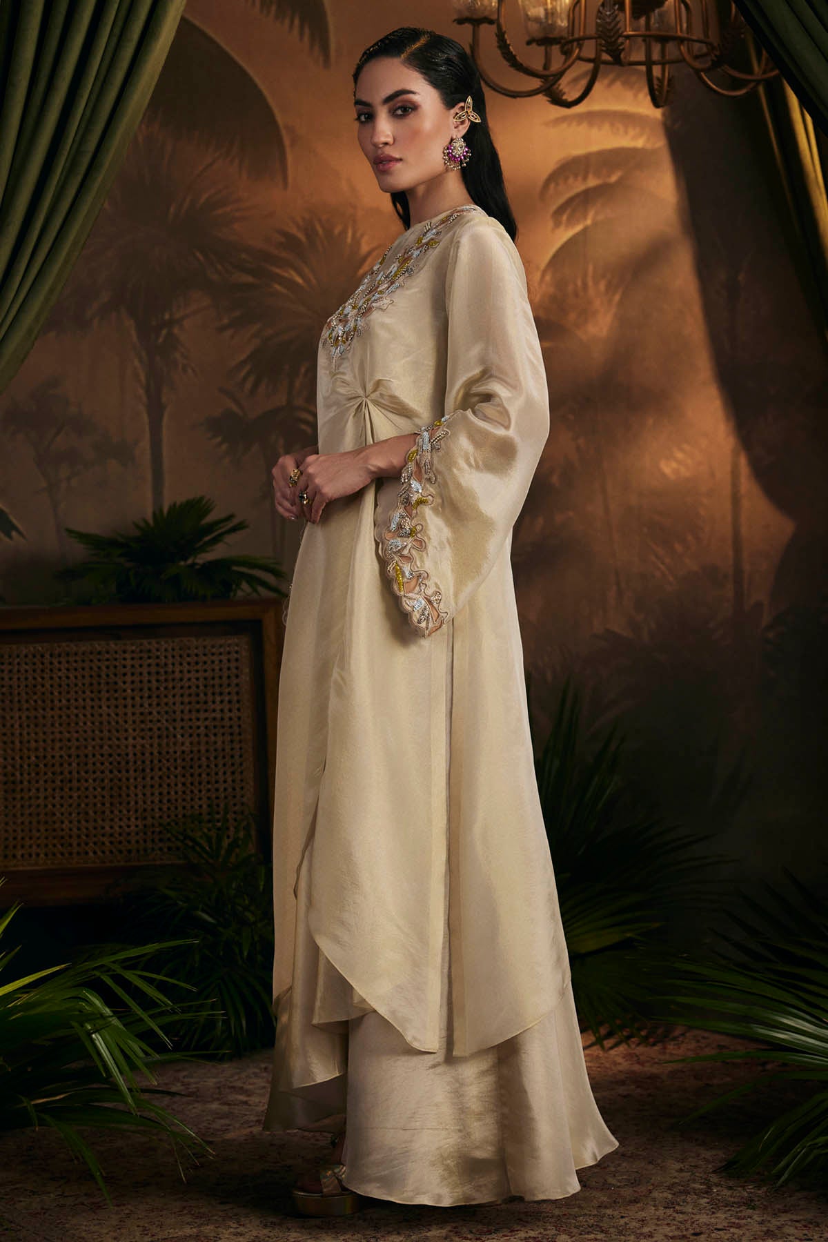 Gold Asymmetric Indo-Western Set
