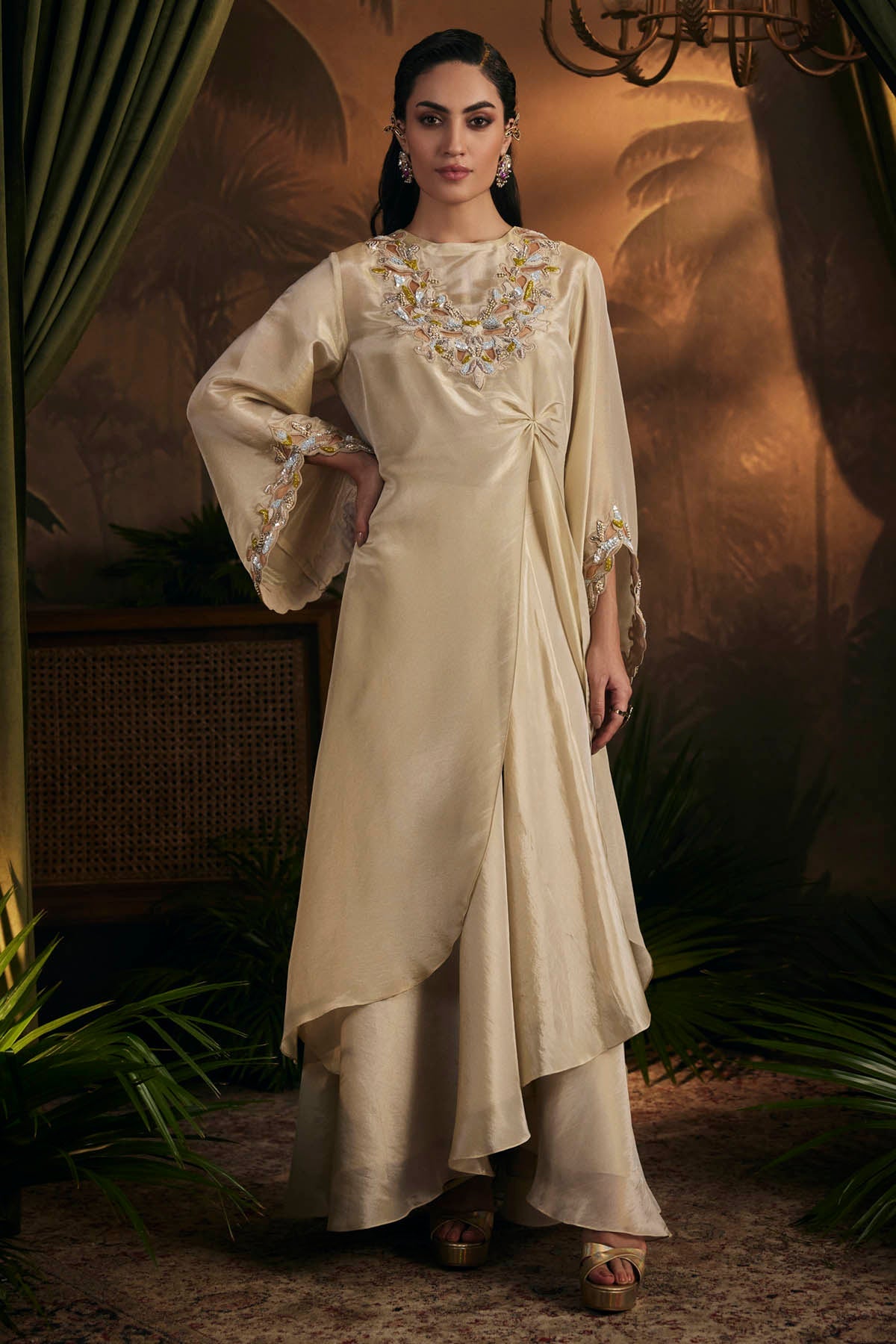 Buy Designer Gold Asymmetric Indo-Western Set Online