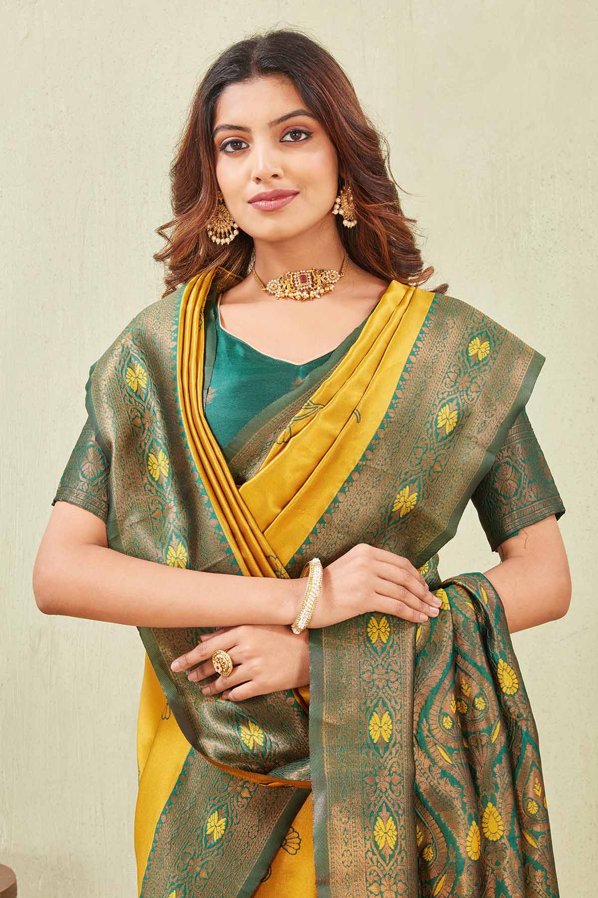 Gold Banarasi Silk Floral Saree