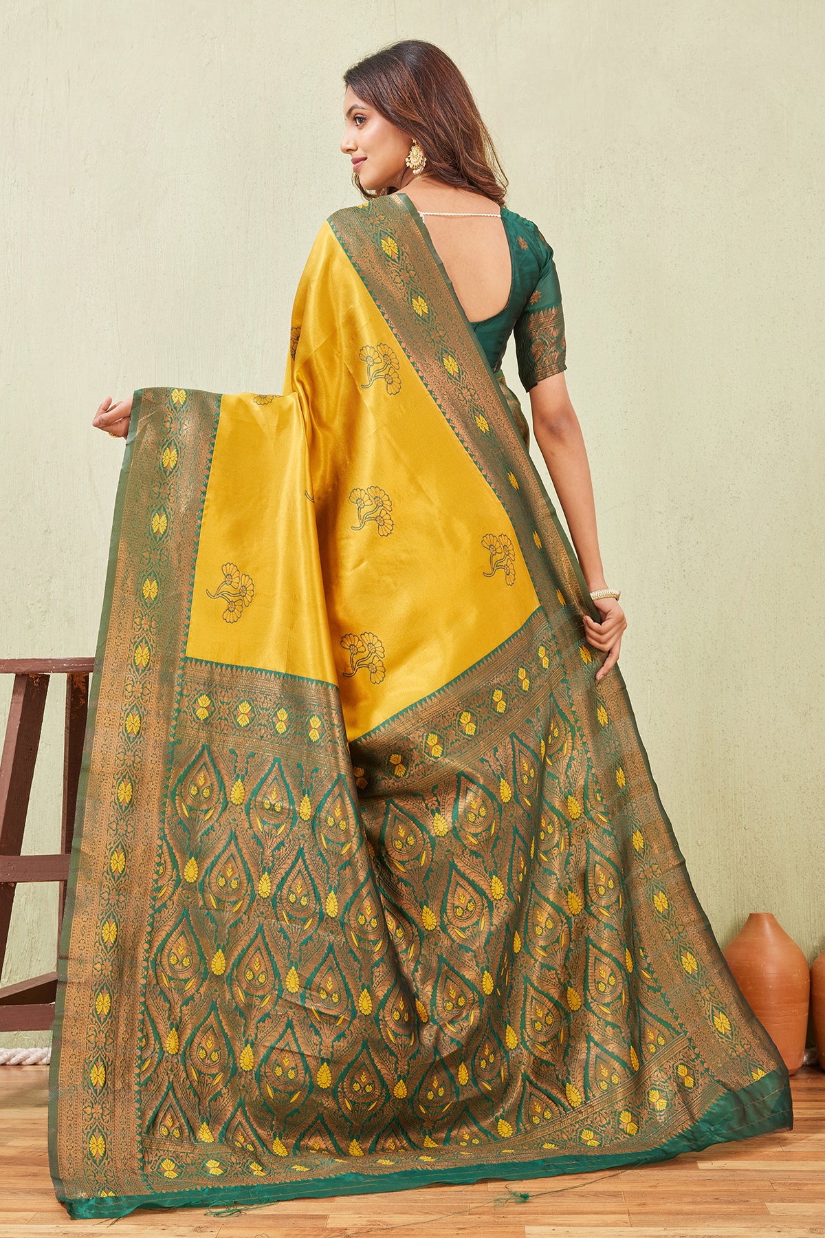Gold Banarasi Silk Floral Saree