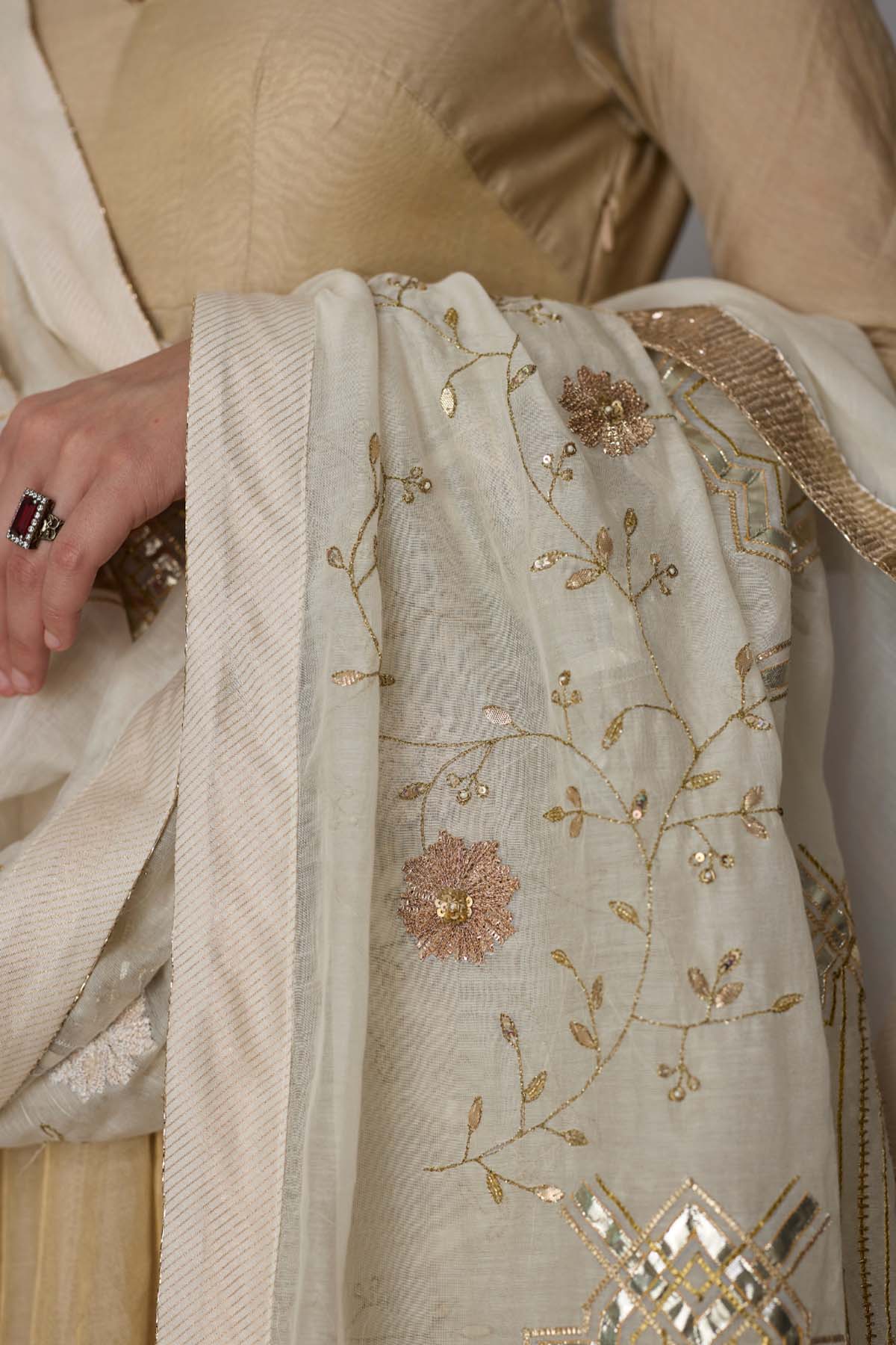 Gold Banarasi Silk Sharara Set