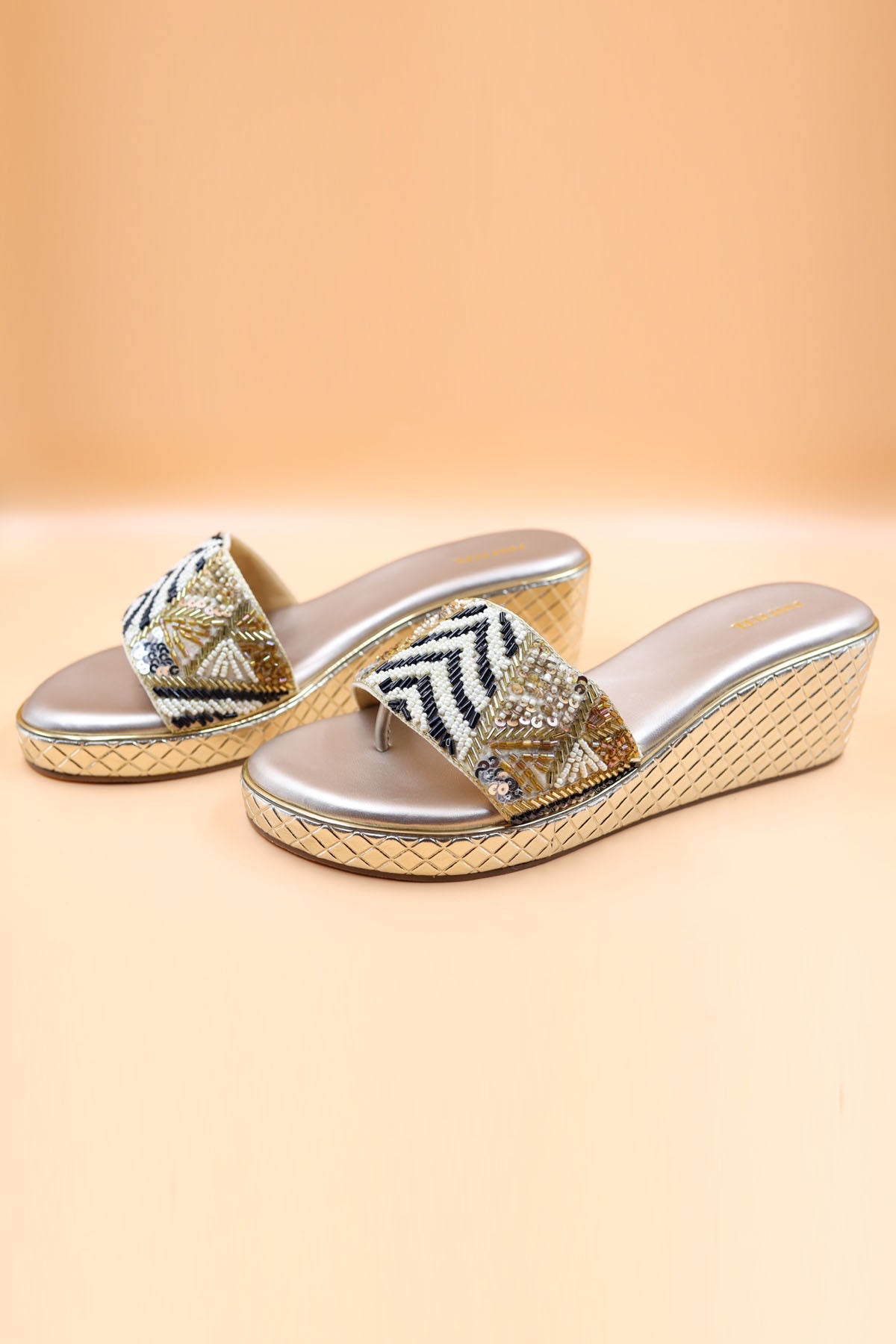 Foot Fuel Gold Bead Embroidered Wedges for accessories online at ScrollnShops