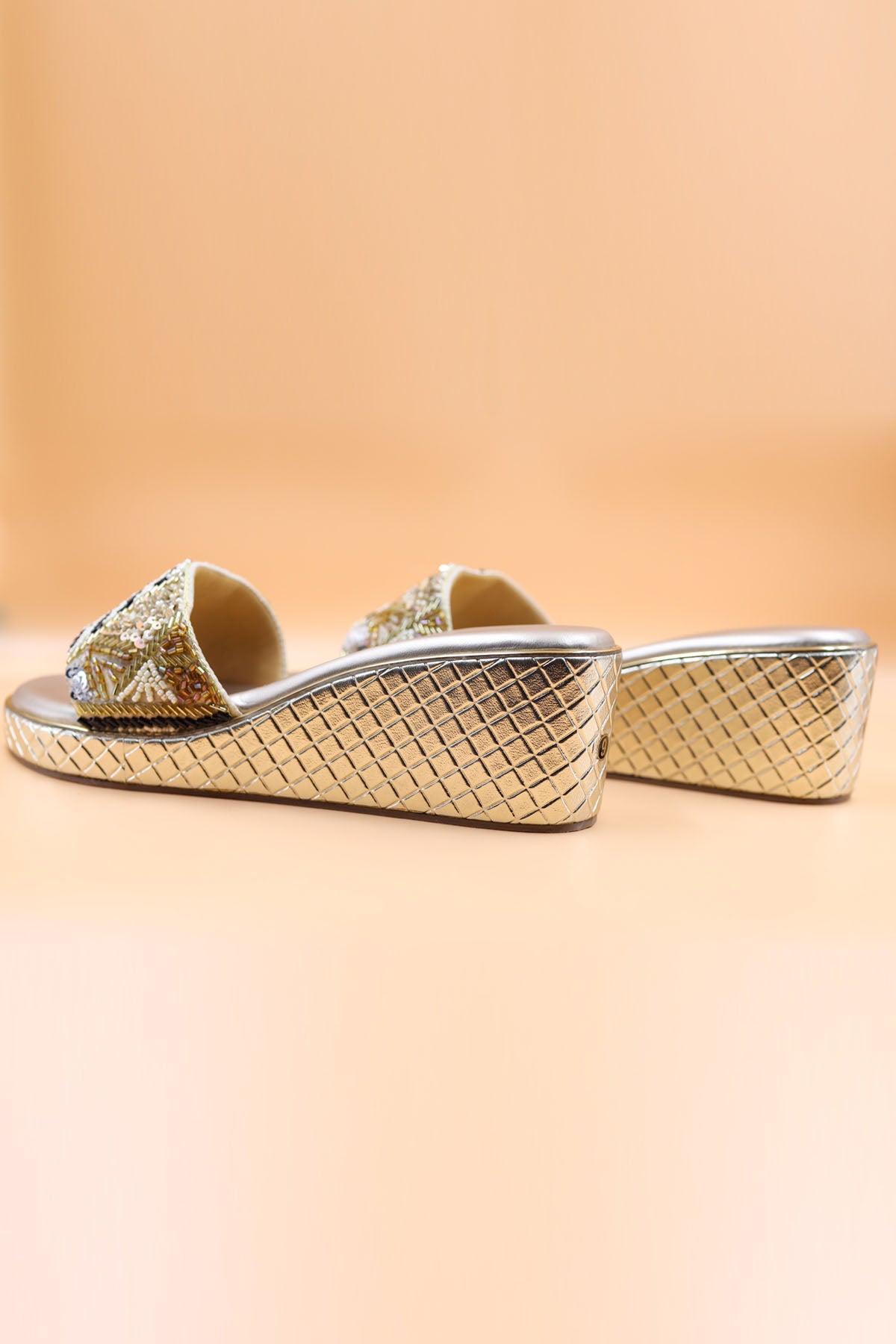 Gold Bead Embroidered Wedges