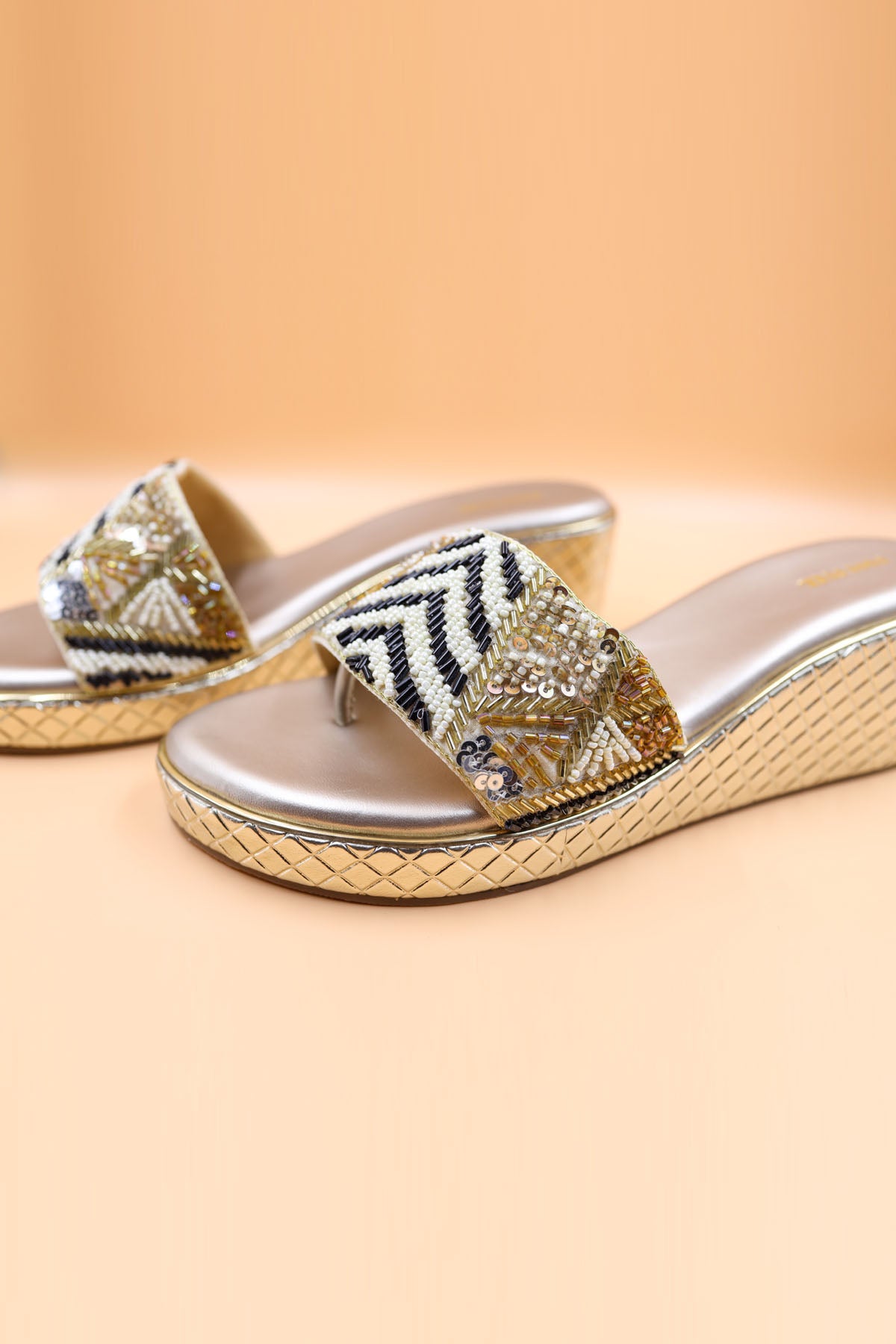 Gold Bead Embroidered Wedges